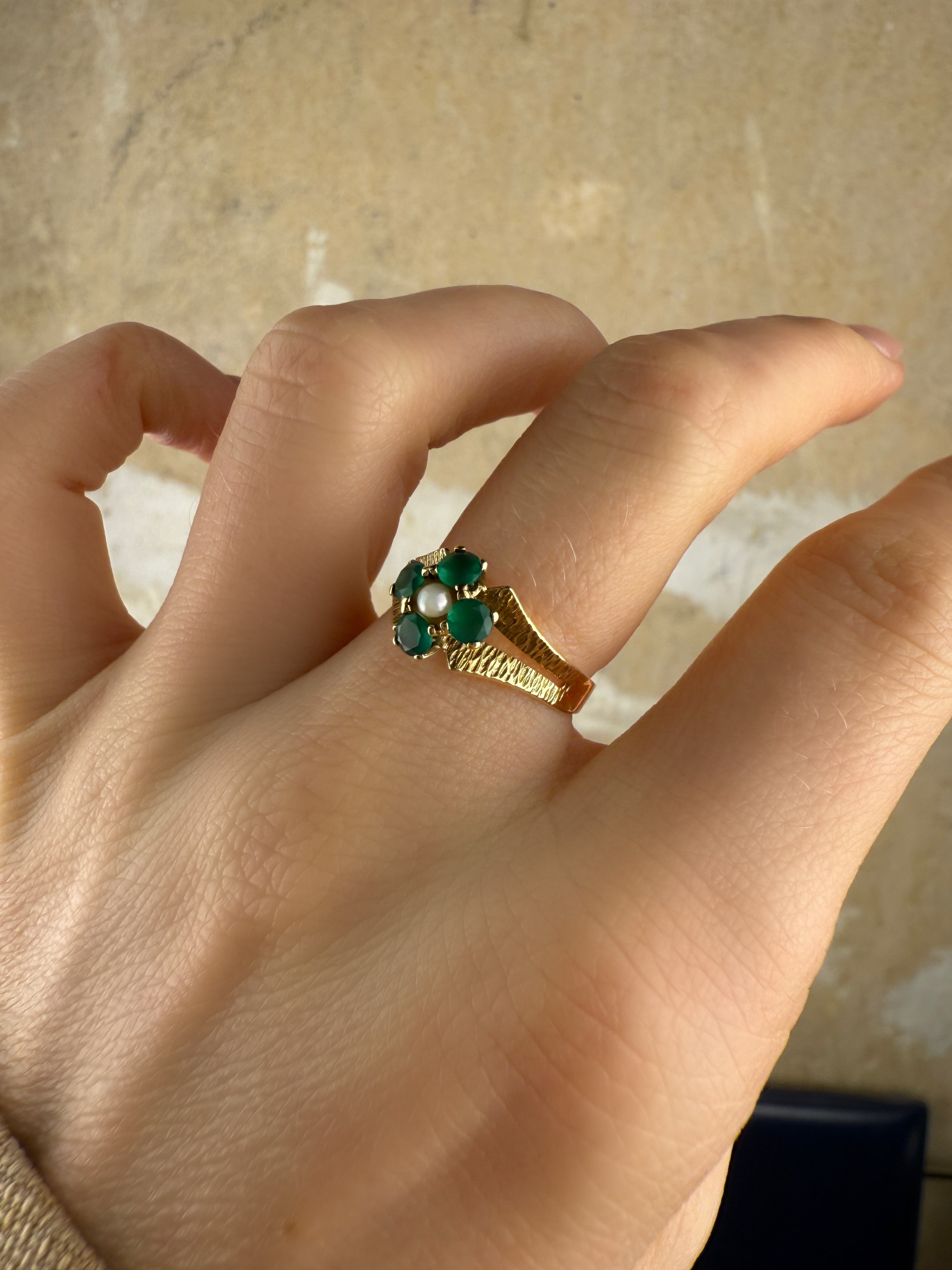 #236 8k Ring mit Achat & Perle - RG 53