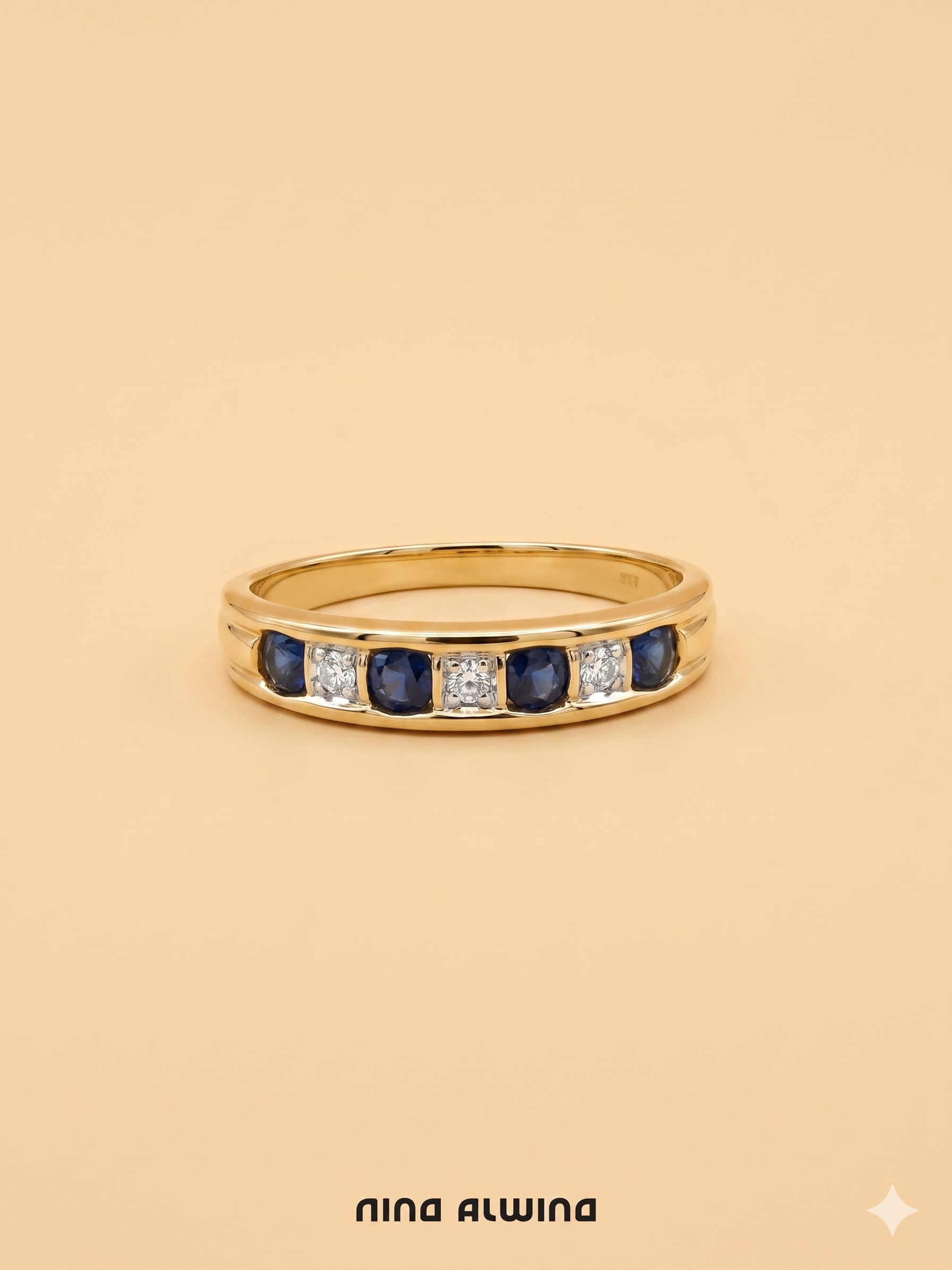 #918 9k Ring mit 4 Saphiren & 3 Diamanten - RG 54
