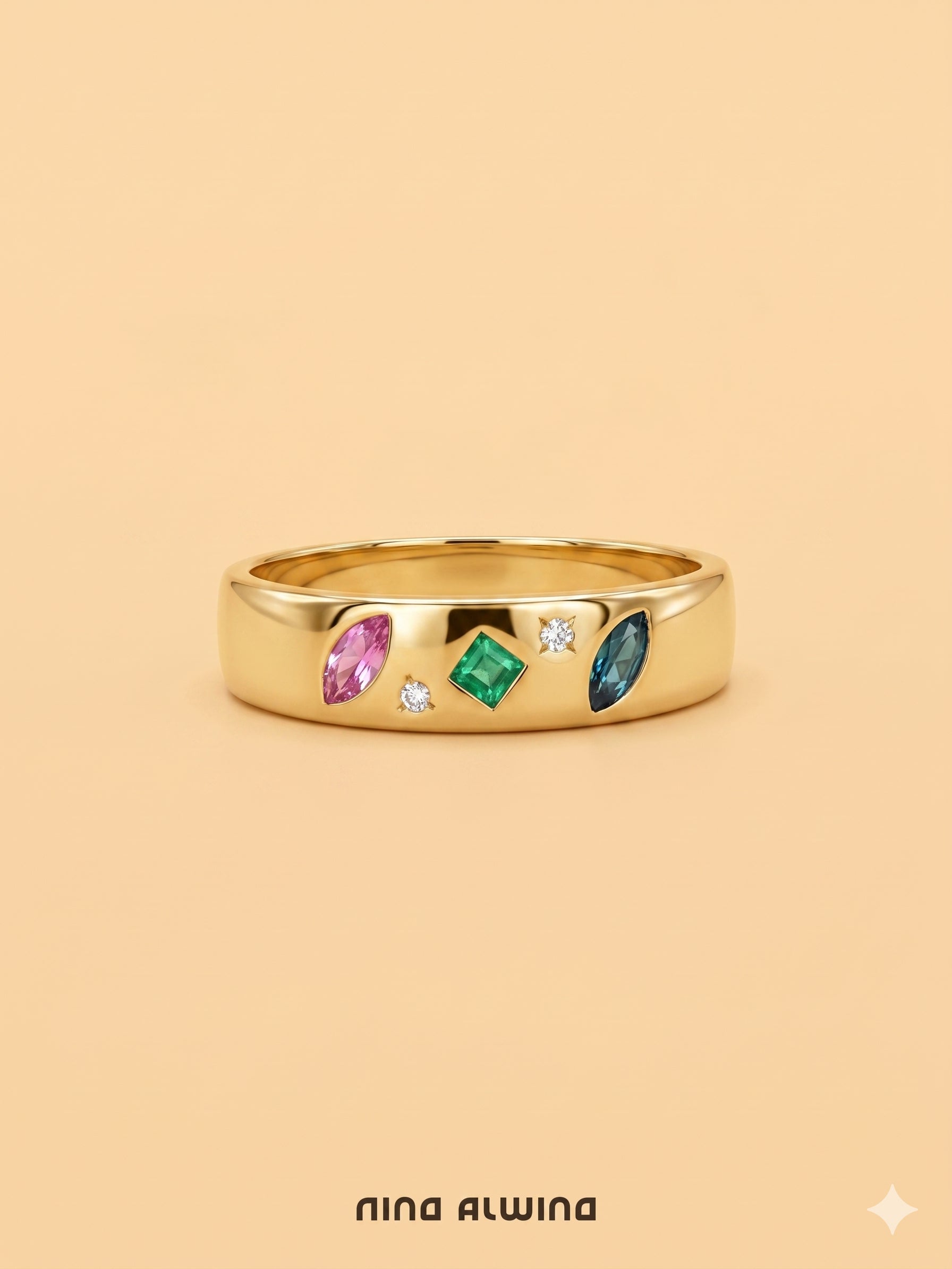 #932 8k Ring mit Diamant, Saphir, Smaragd, Rubin - RG 63