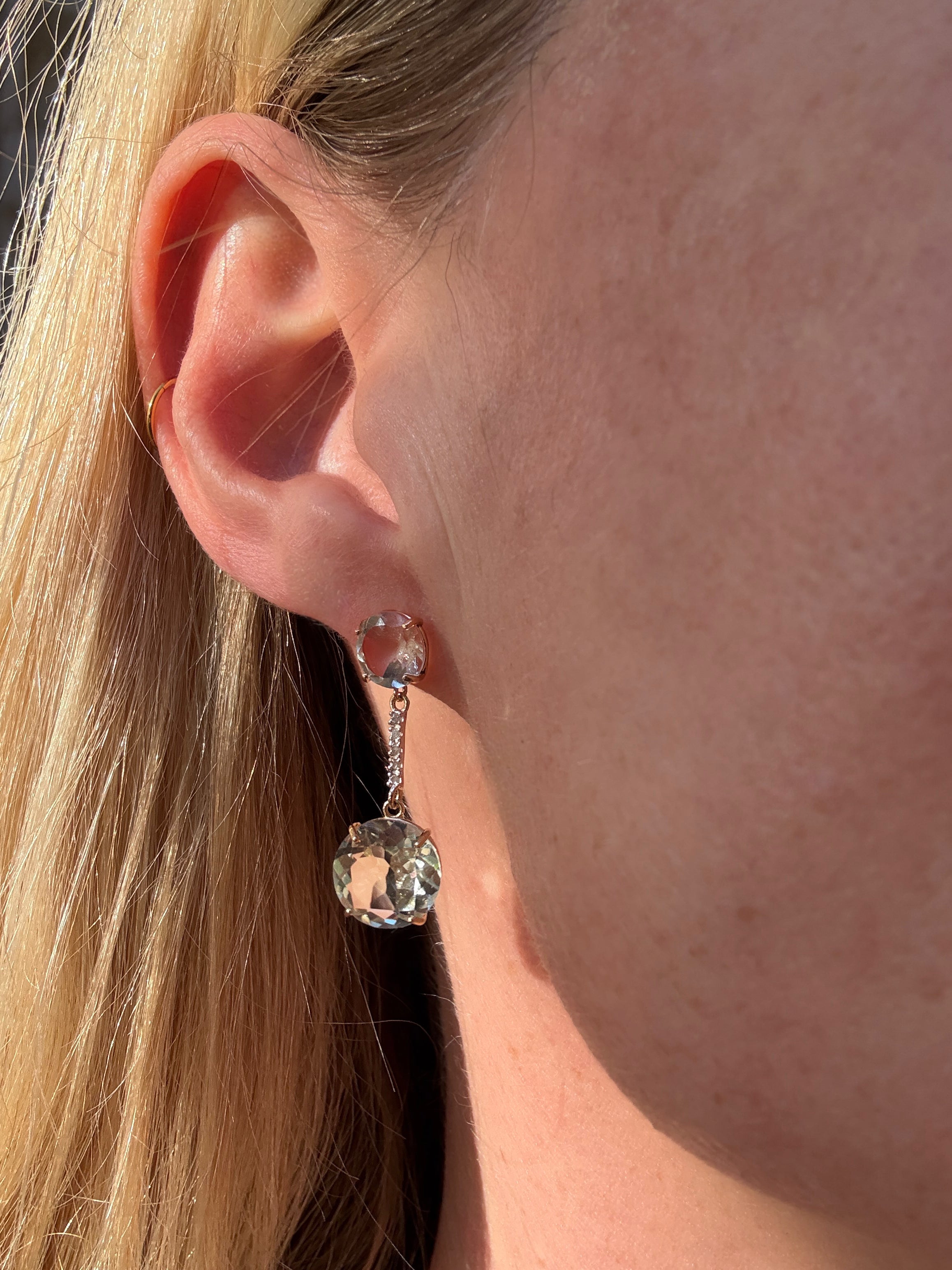 #1045 14k Ohrringe mit hellblauem Quarz & 10 Diamanten - 3cm