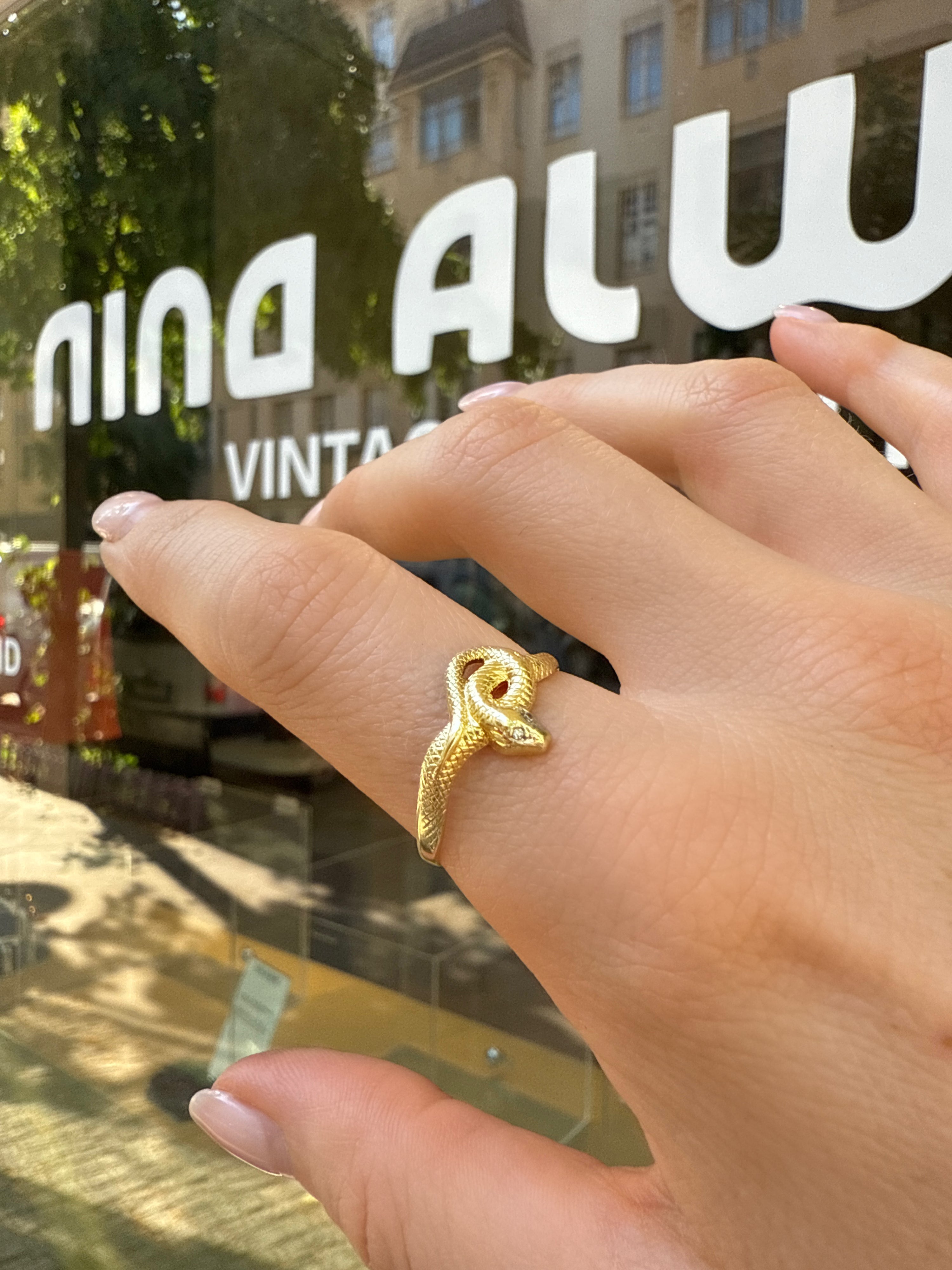 #1102 14k Ring Snake with 2 diamonds - Ring Size 63