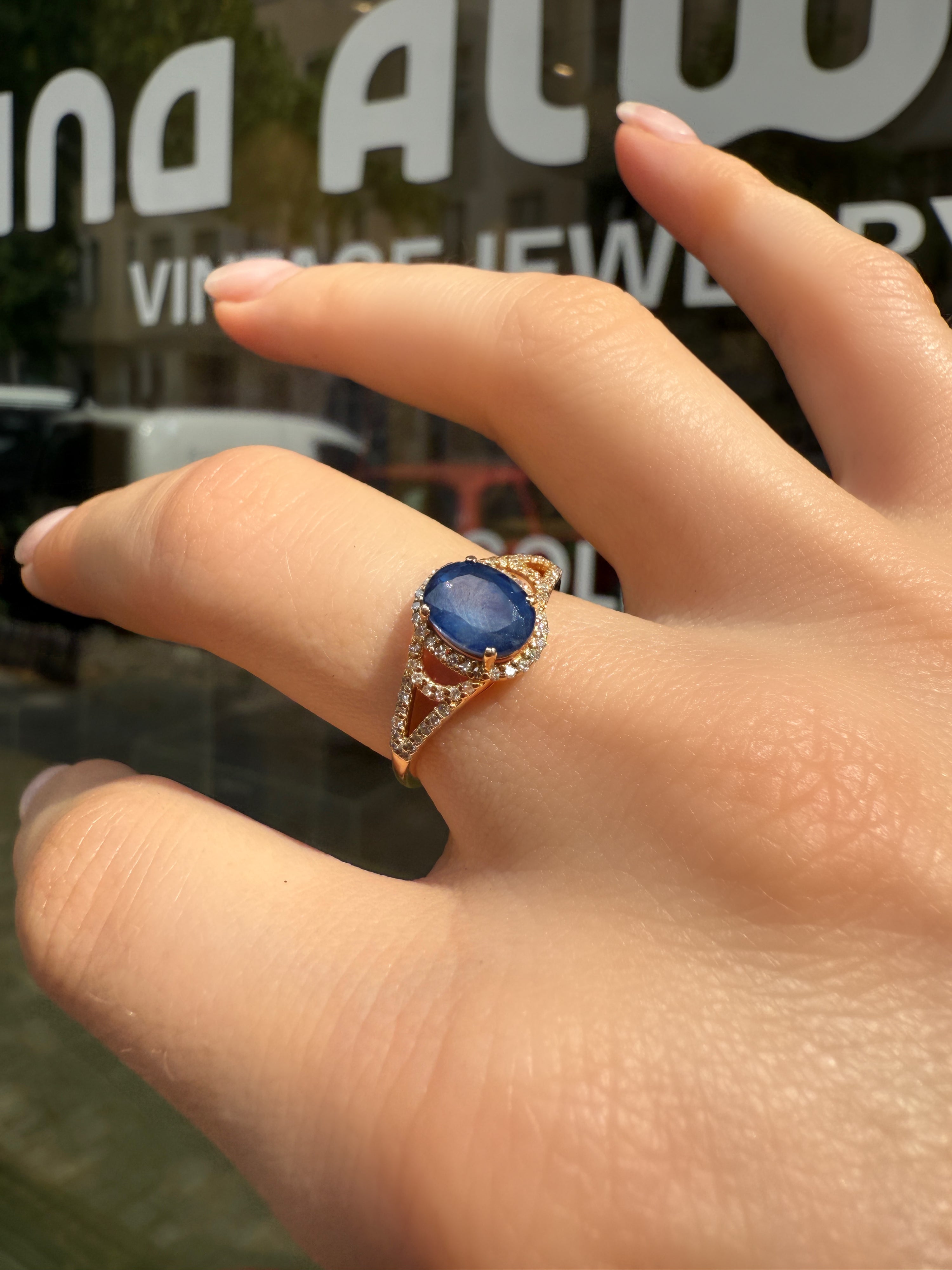 #1111 14k Ring with Natural Sapphire & 64 Diamonds - RG 54