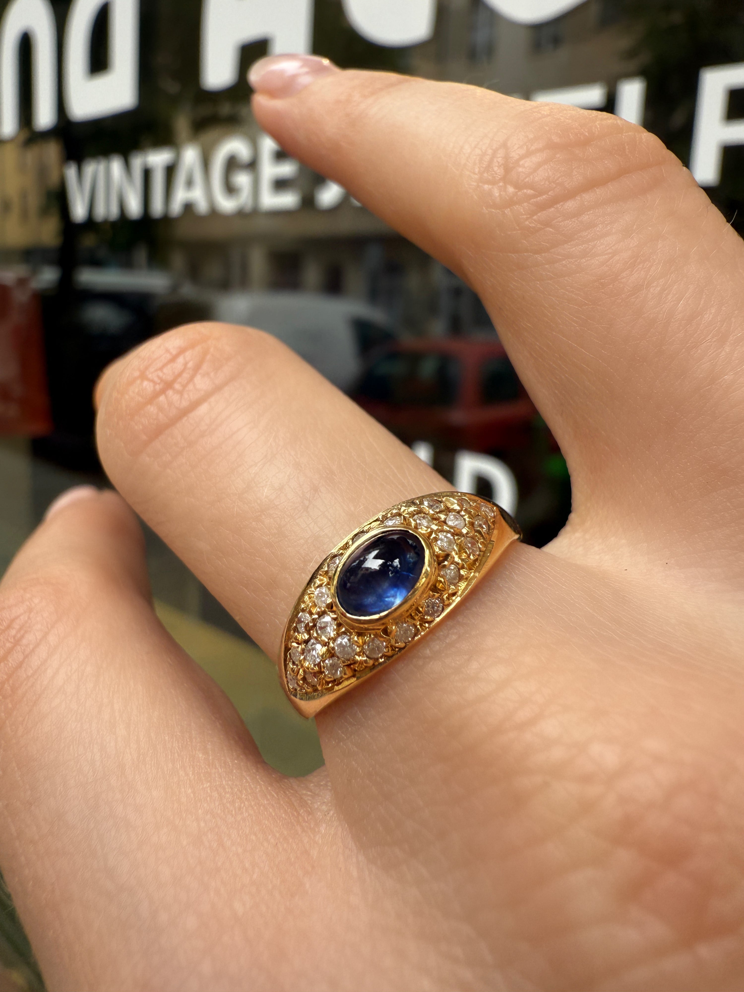#1139 14k Ring mit Saphir & 24 Brillanten - RG 56