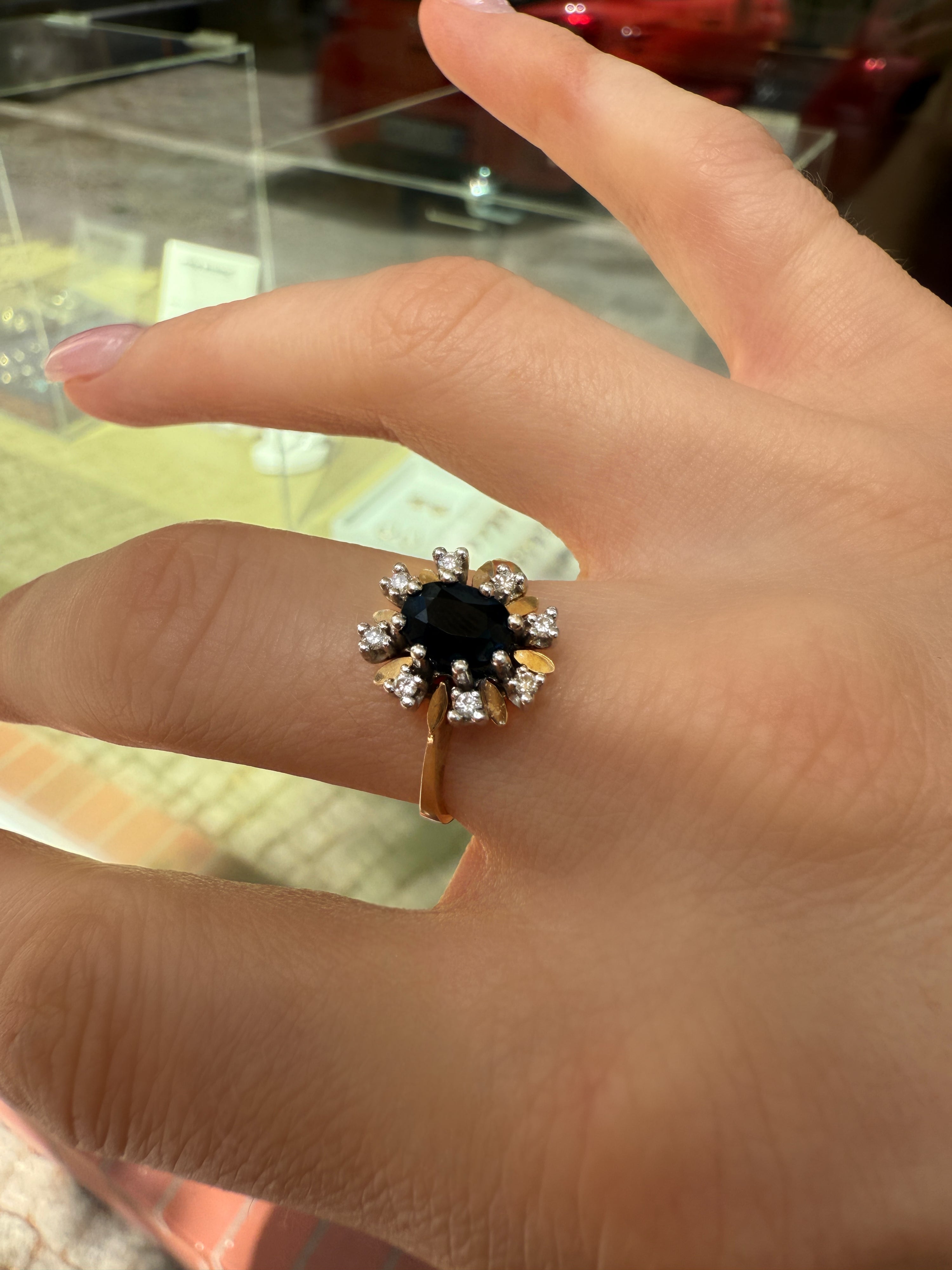 #1235 14k Ring mit Saphir & Diamanten - RG 56