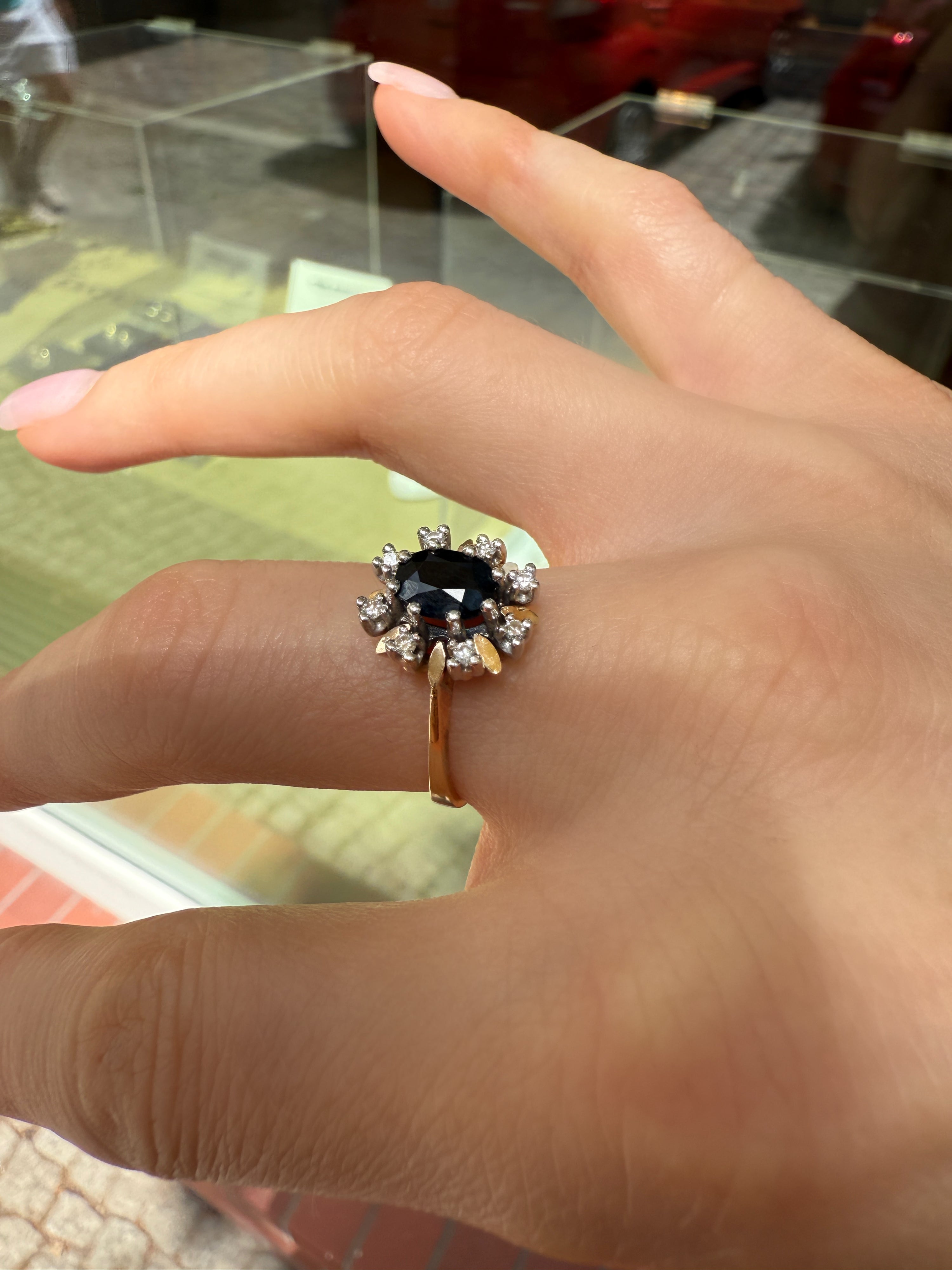 #1235 14k Ring mit Saphir & Diamanten - RG 56