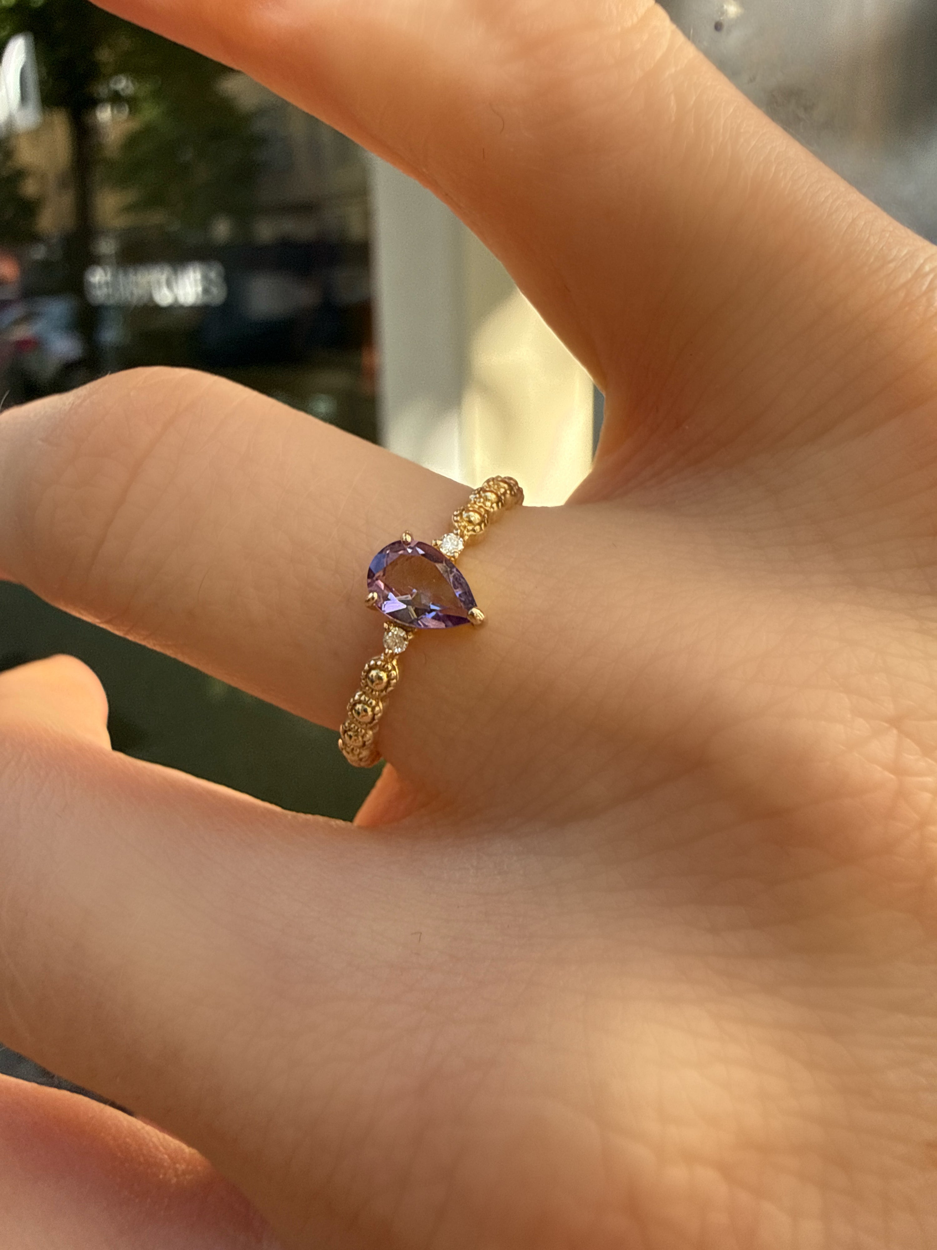 #1324 10k Ring with Amethyst & Diamonds - Ring Size 51