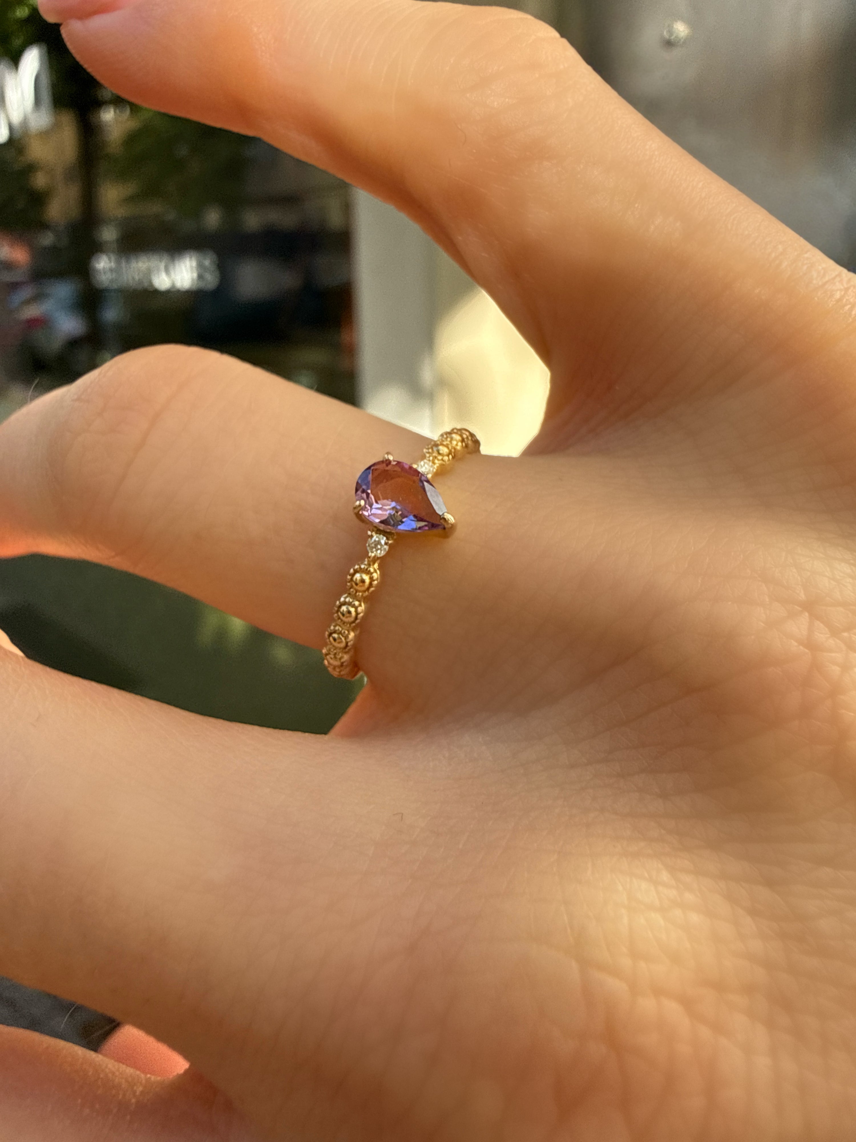 #1324 10k Ring with Amethyst & Diamonds - Ring Size 51