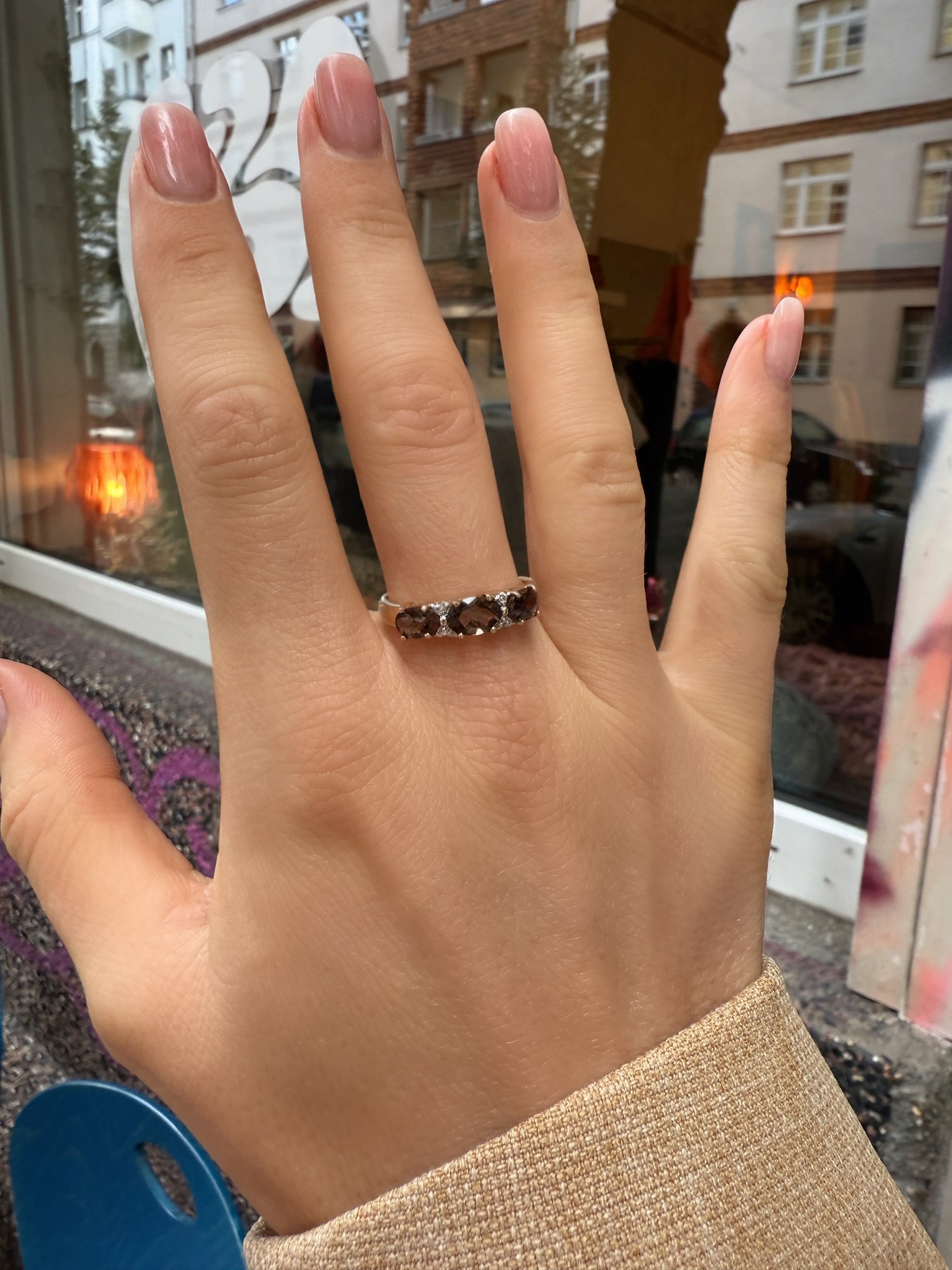 #167 9k Ring mit Rauchquarz & Diamanten - RG 59