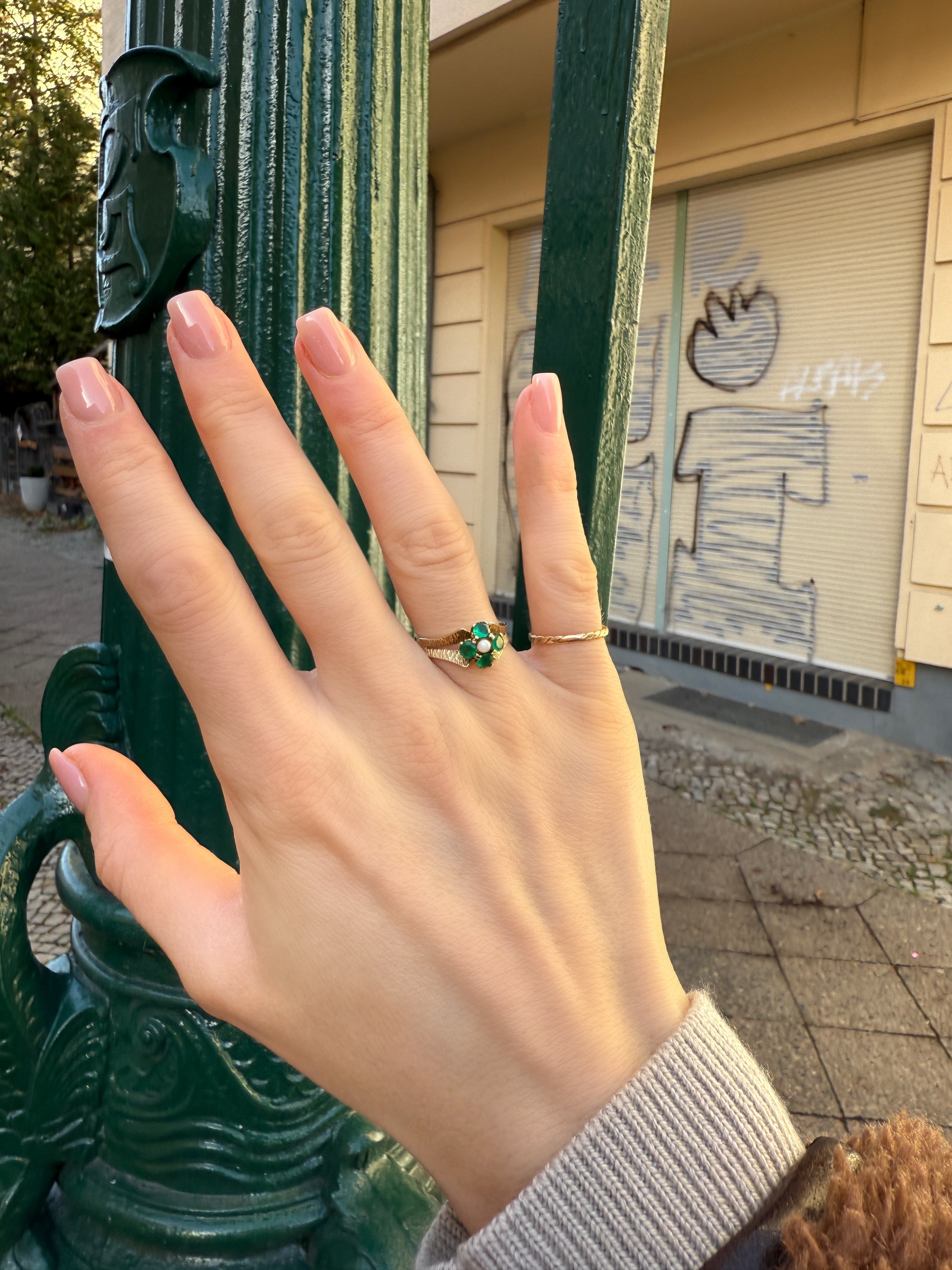 #236 8k Ring mit Achat & Perle - RG 53