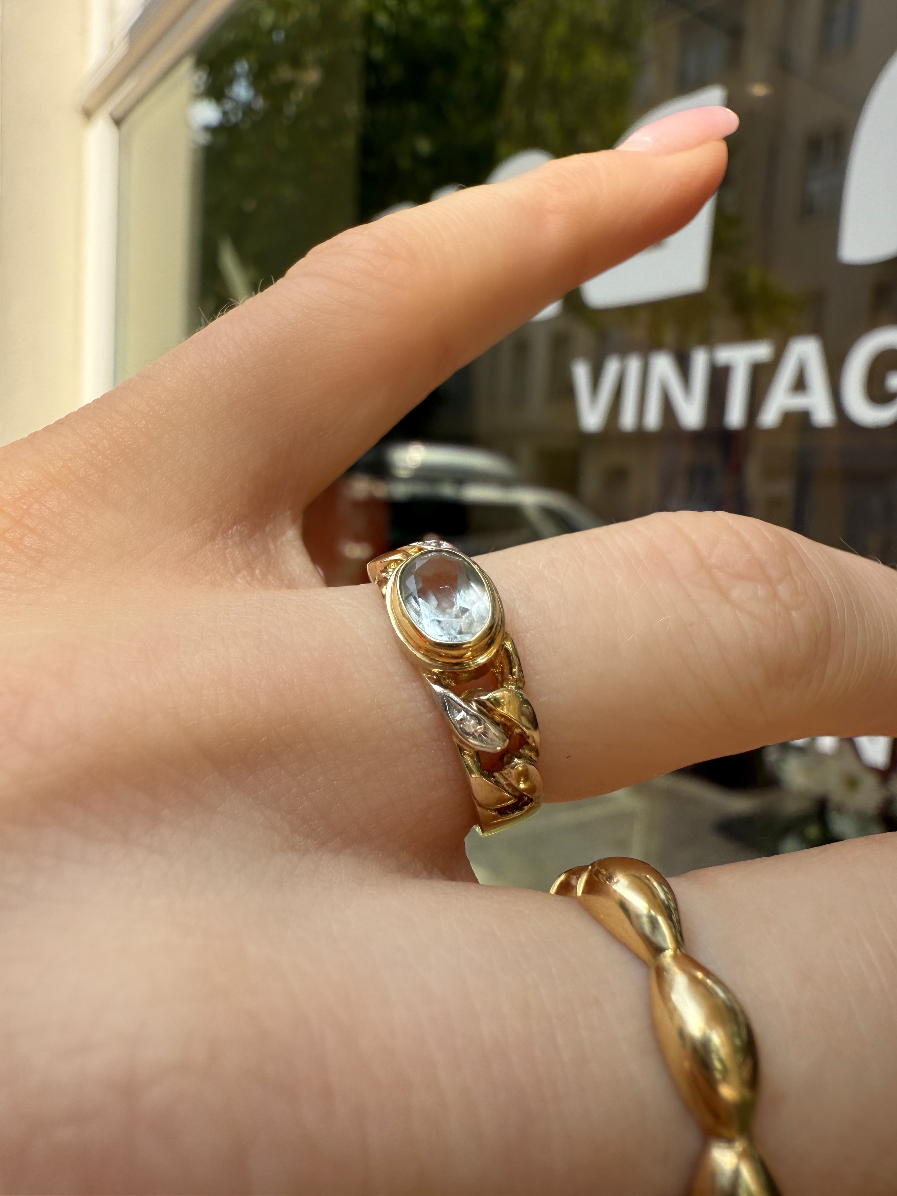 #1210 8k Ring mit Aquamarin & Diamanten - RG 50