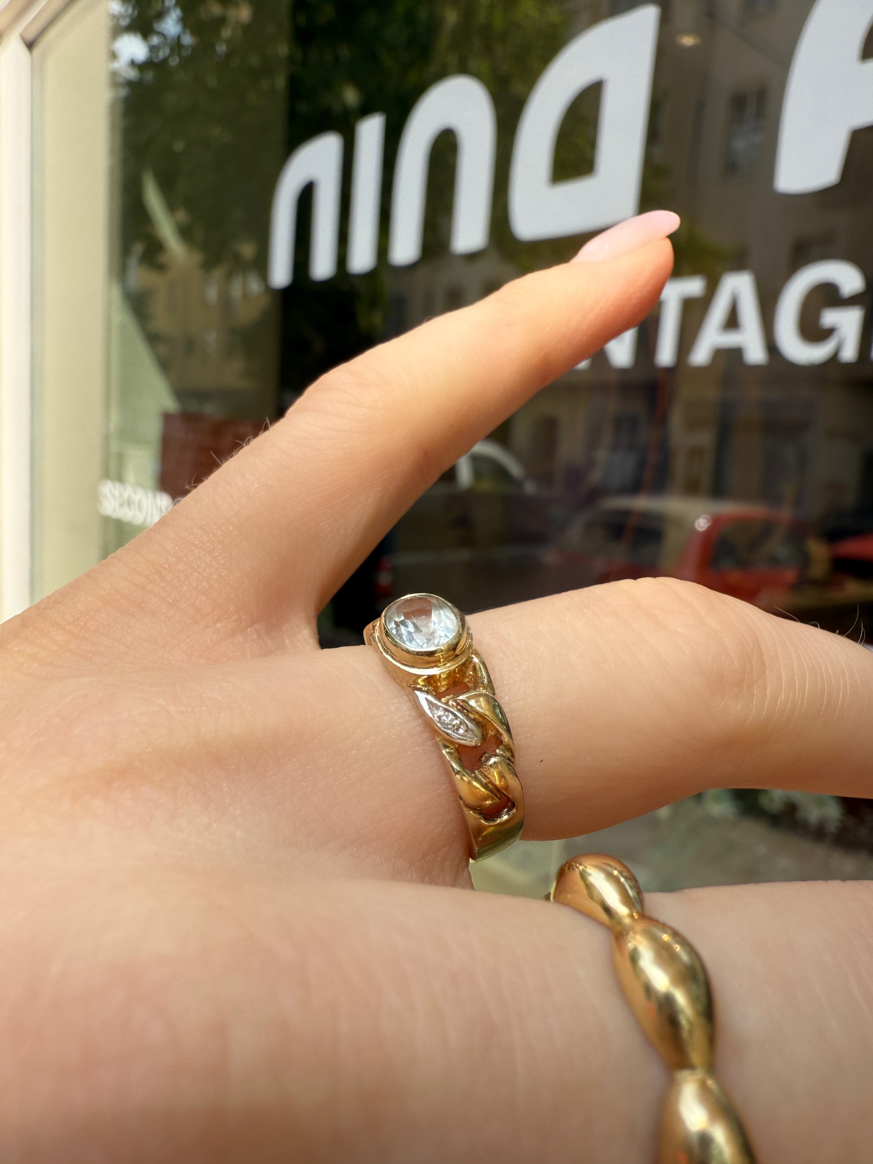 #1210 8k Ring mit Aquamarin & Diamanten - RG 50