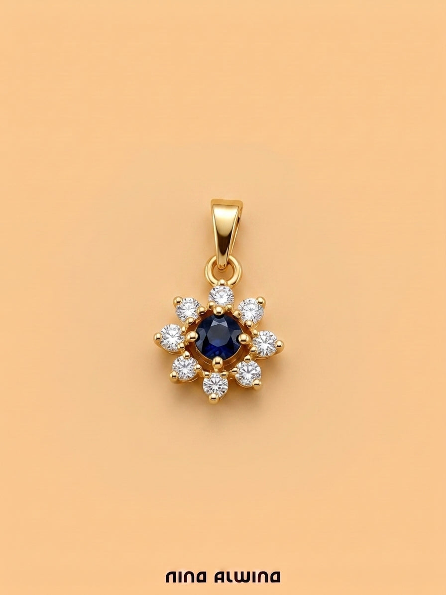 #1286 14k Anhänger mit Saphir & Diamanten - 1.6cm