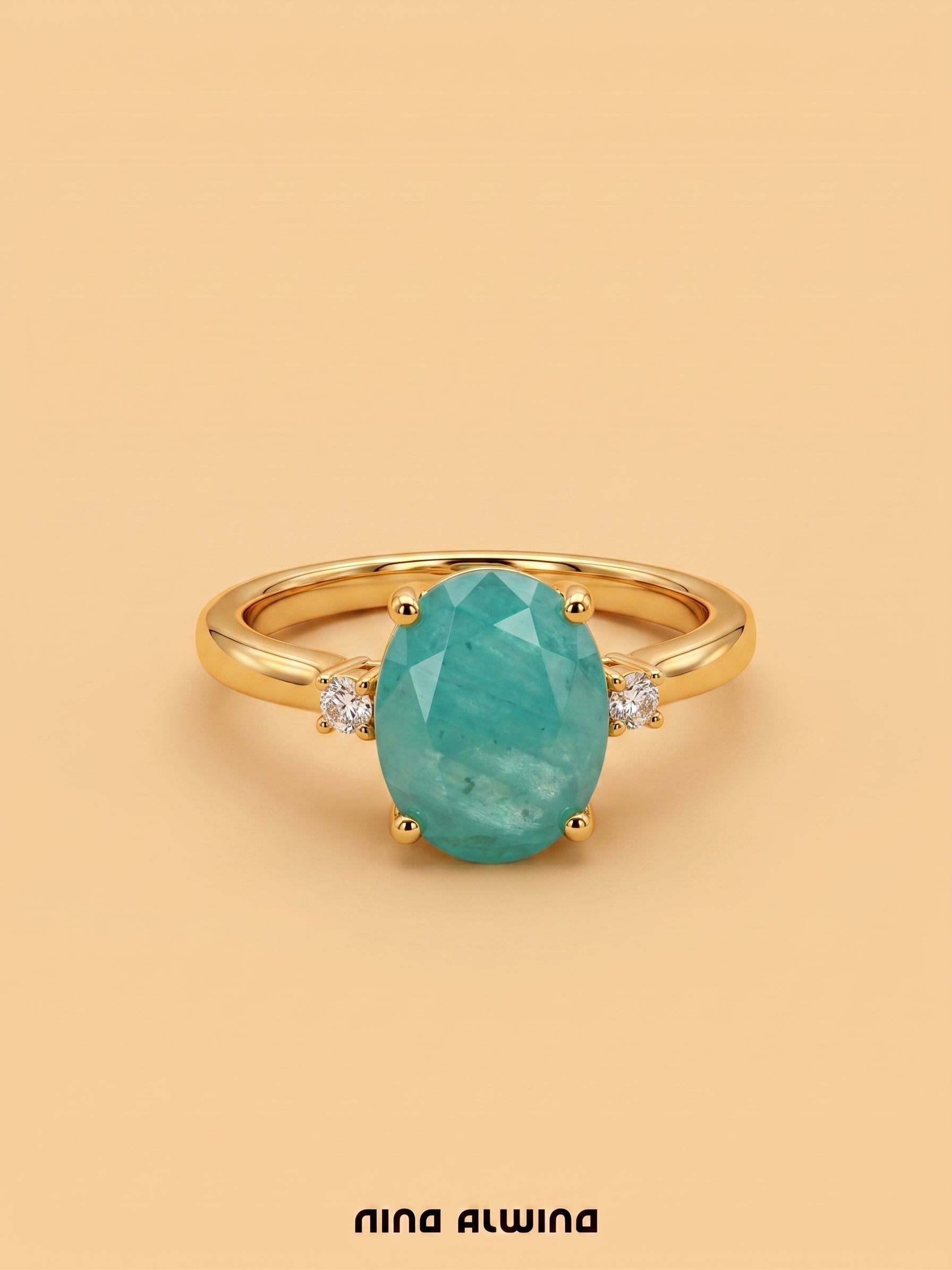 #1301 14k Ring mit Smaragd & Diamanten - RG 55