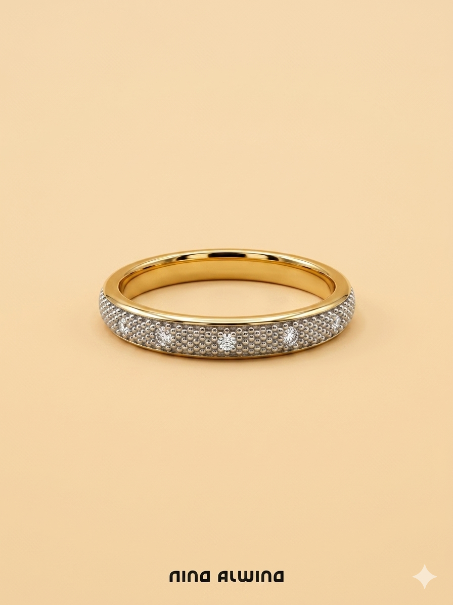 #910 Massiver 9k Ring mit 5 Diamanten - RG 53