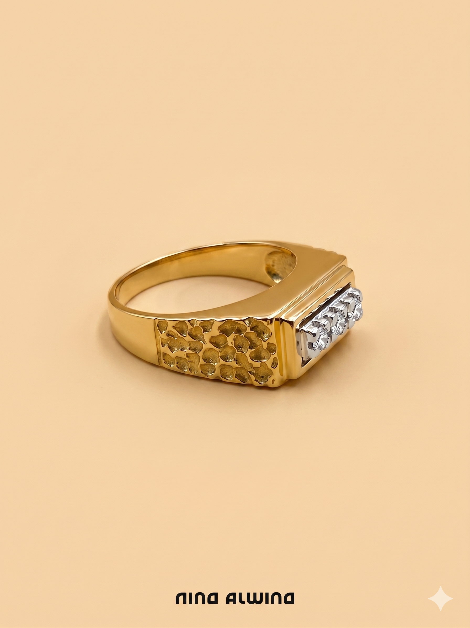 #899 14k Ring Jugendstil mit 3 Diamanten - RG 52