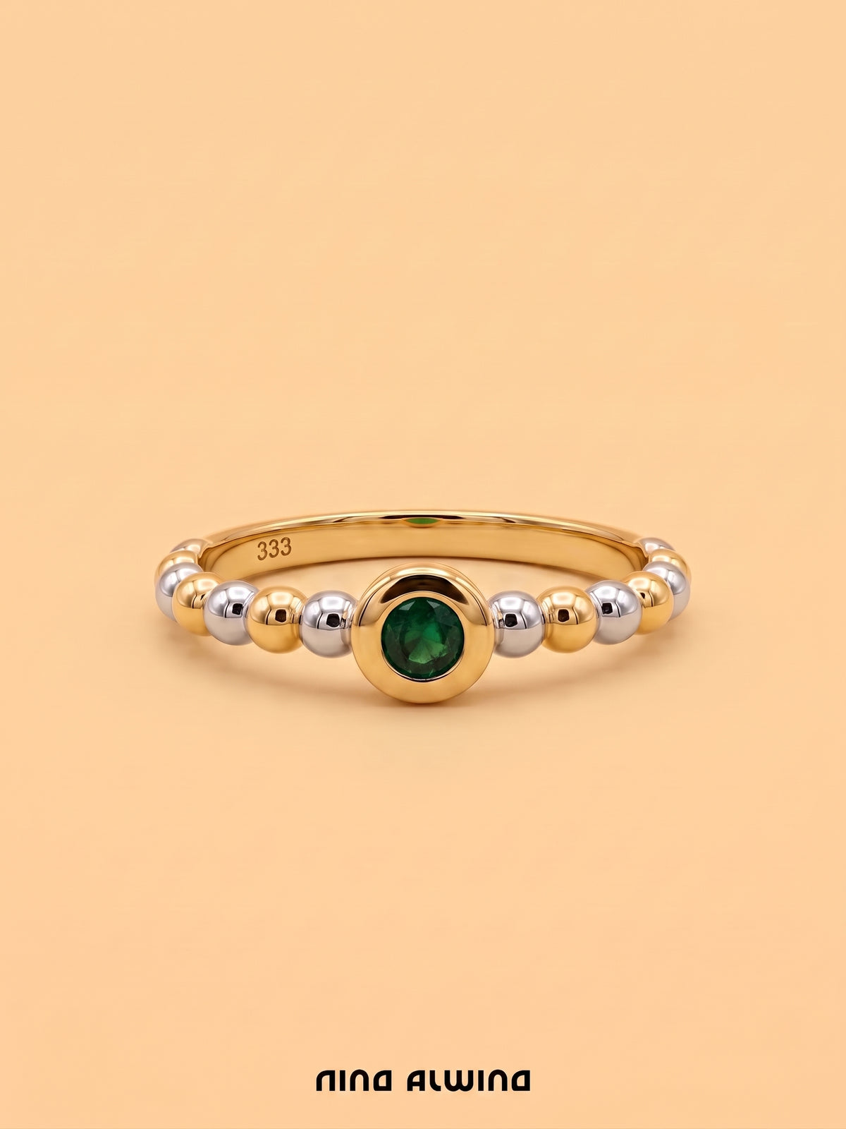 #1346 Solid 8k Ring with Emerald - Ring Size 56
