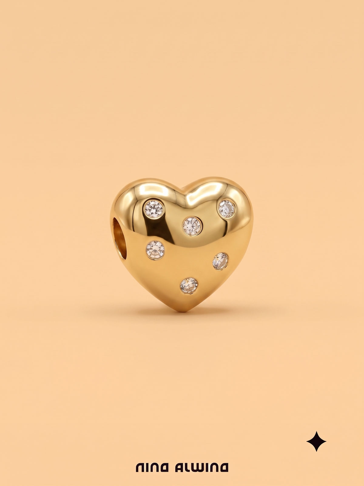 #1336 8k Heart Pendant with 5 Diamonds - 1cm