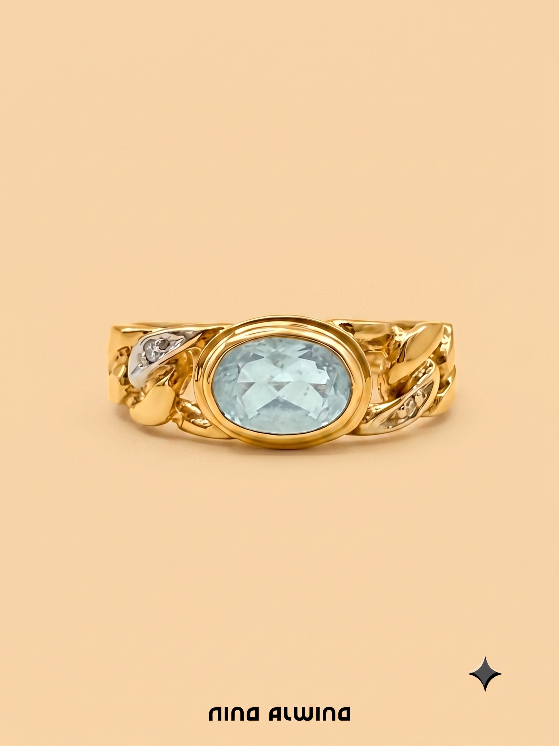 #1210 8k Ring mit Aquamarin & Diamanten - RG 50
