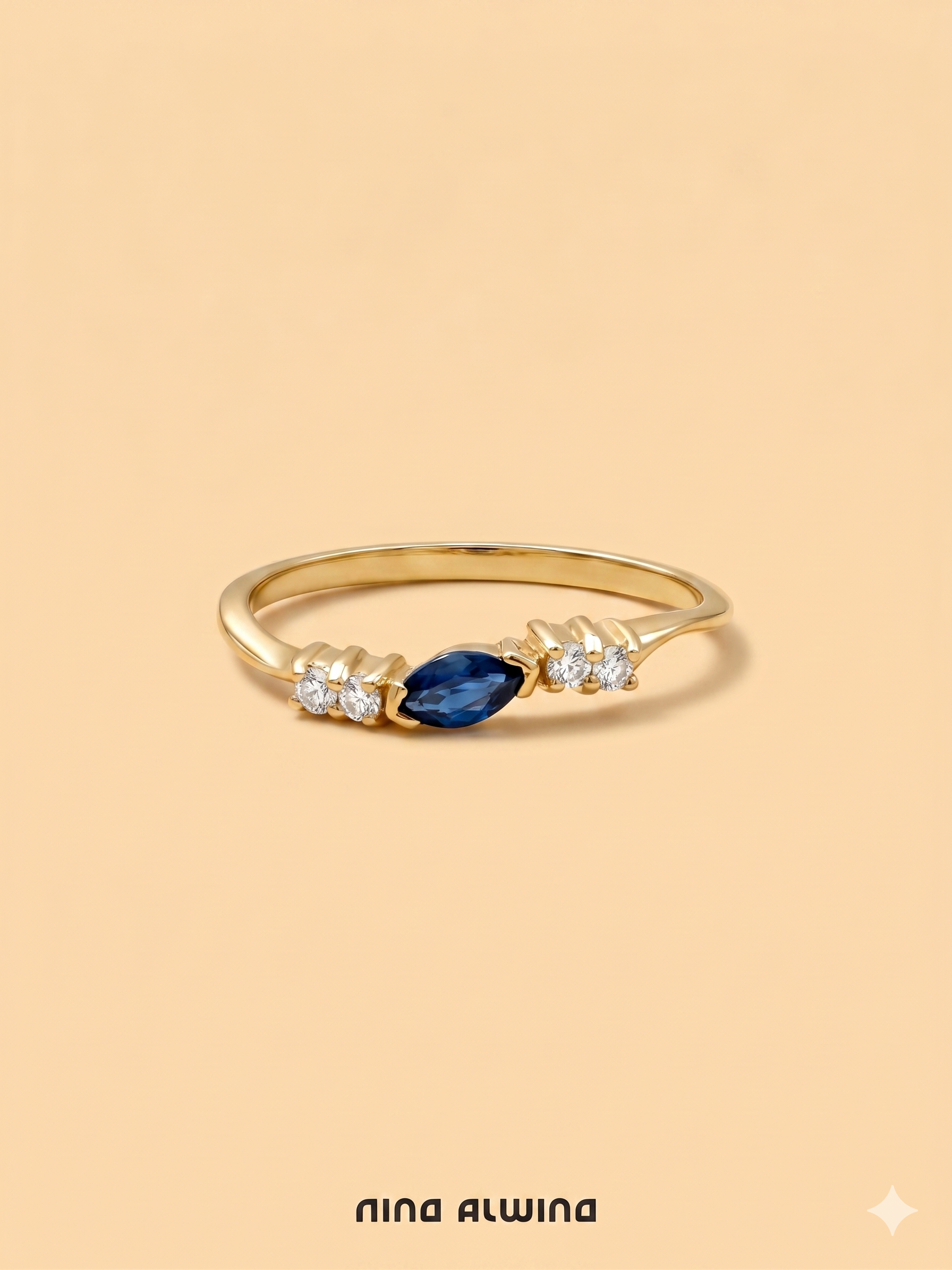 #929 18k Ring mit Saphir & 4 Diamanten - RG 53