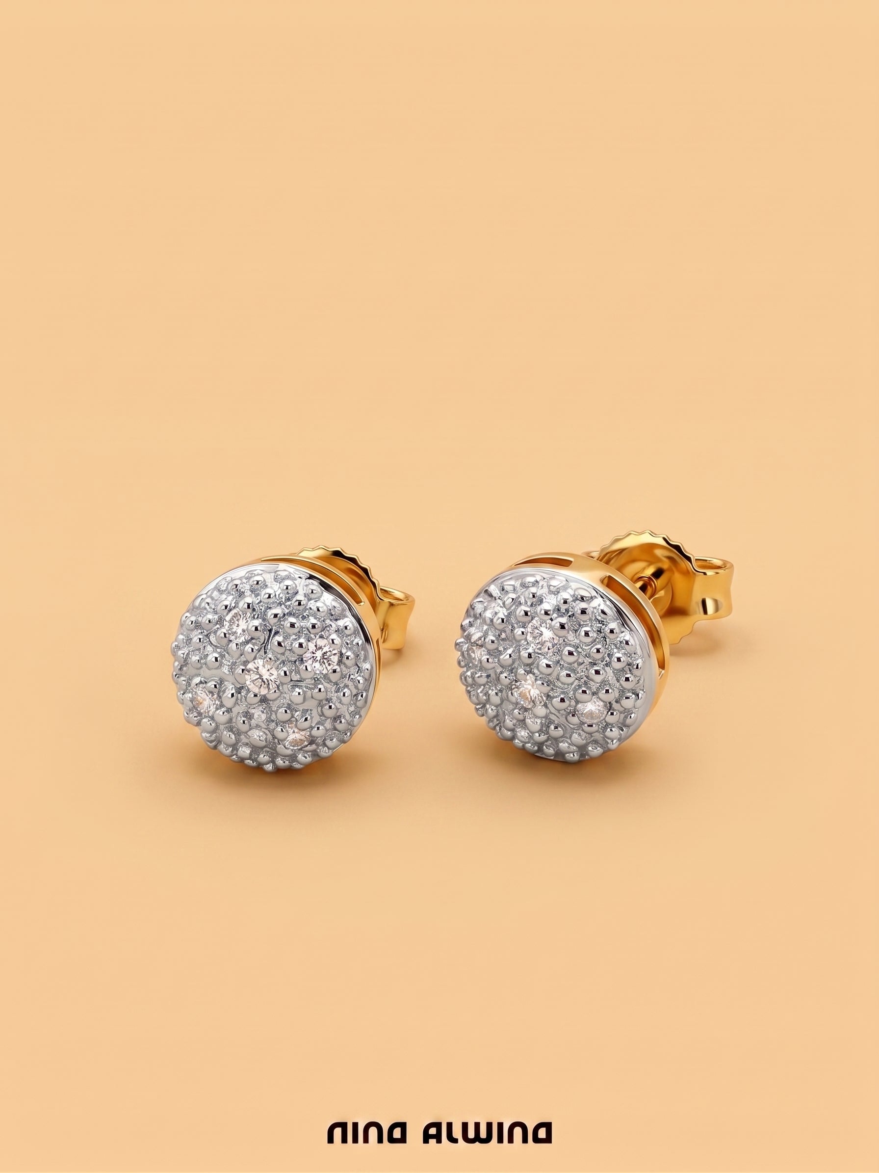 #1294 9k Ohrringe mit 10 Diamanten - 0.6cm