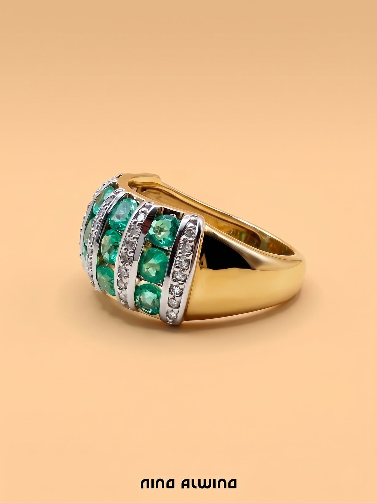 #1472 9k Ring mit 15 Smaragden & 42 Diamanten - RG 53