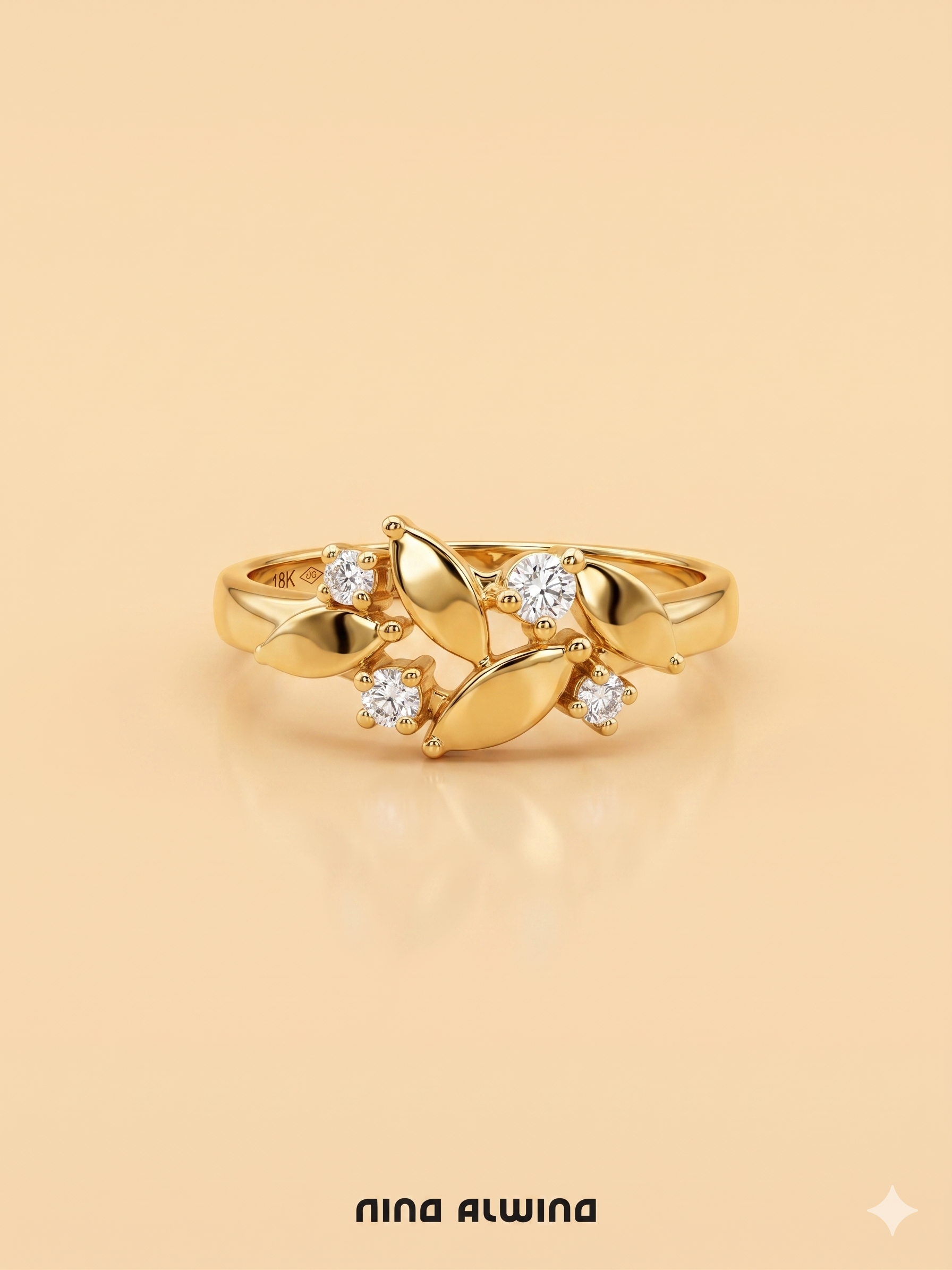 #667 Massiver 14k Ring 4 Diamanten - RG 54
