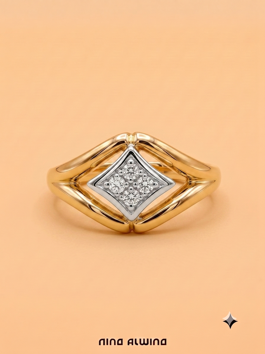 #1183 Massiver 14k Ring mit 4 Diamanten - RG 58
