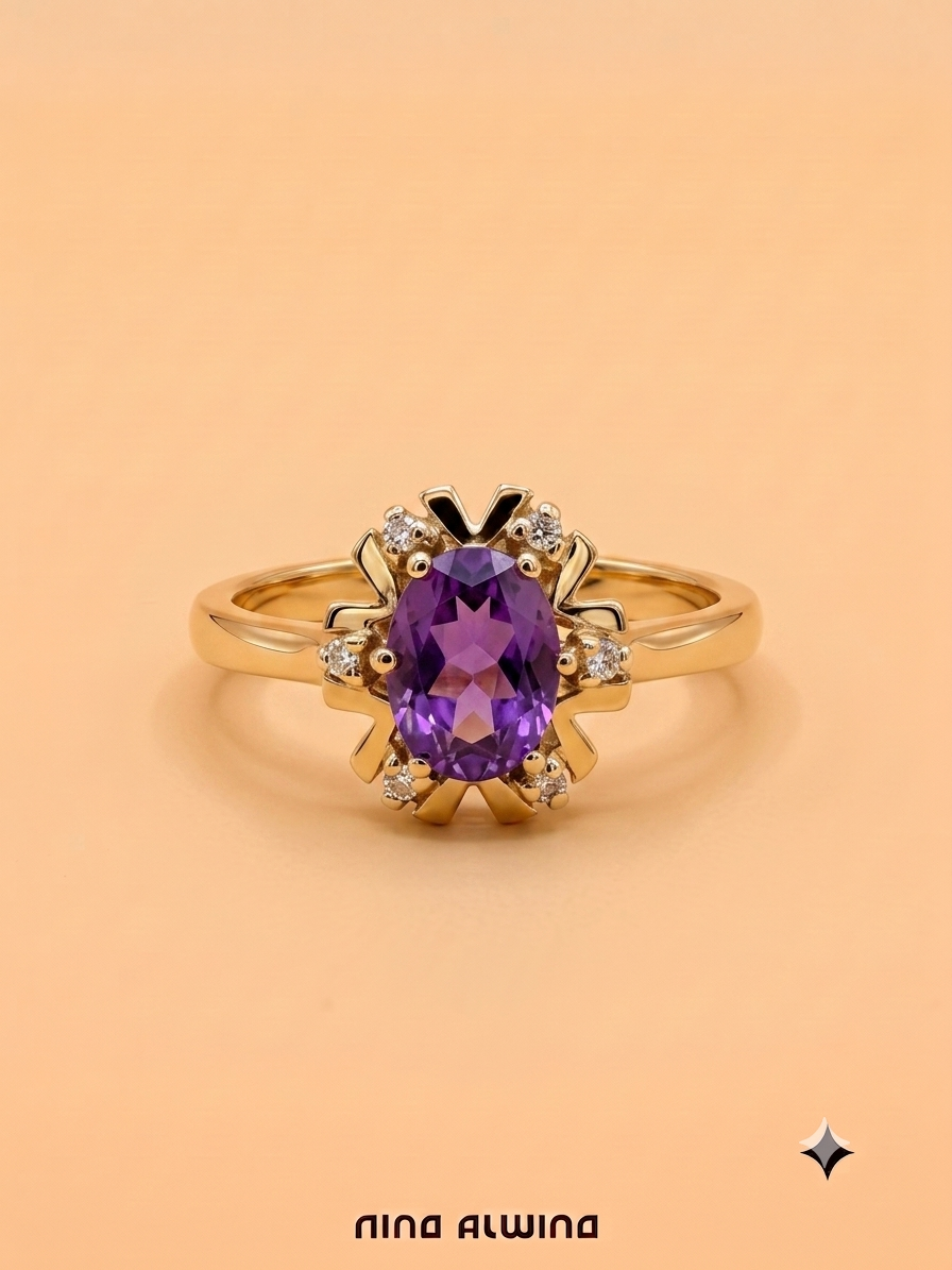 #1178 Massiver 8k Ring mit Amethyst & 6 Diamanten - RG 57