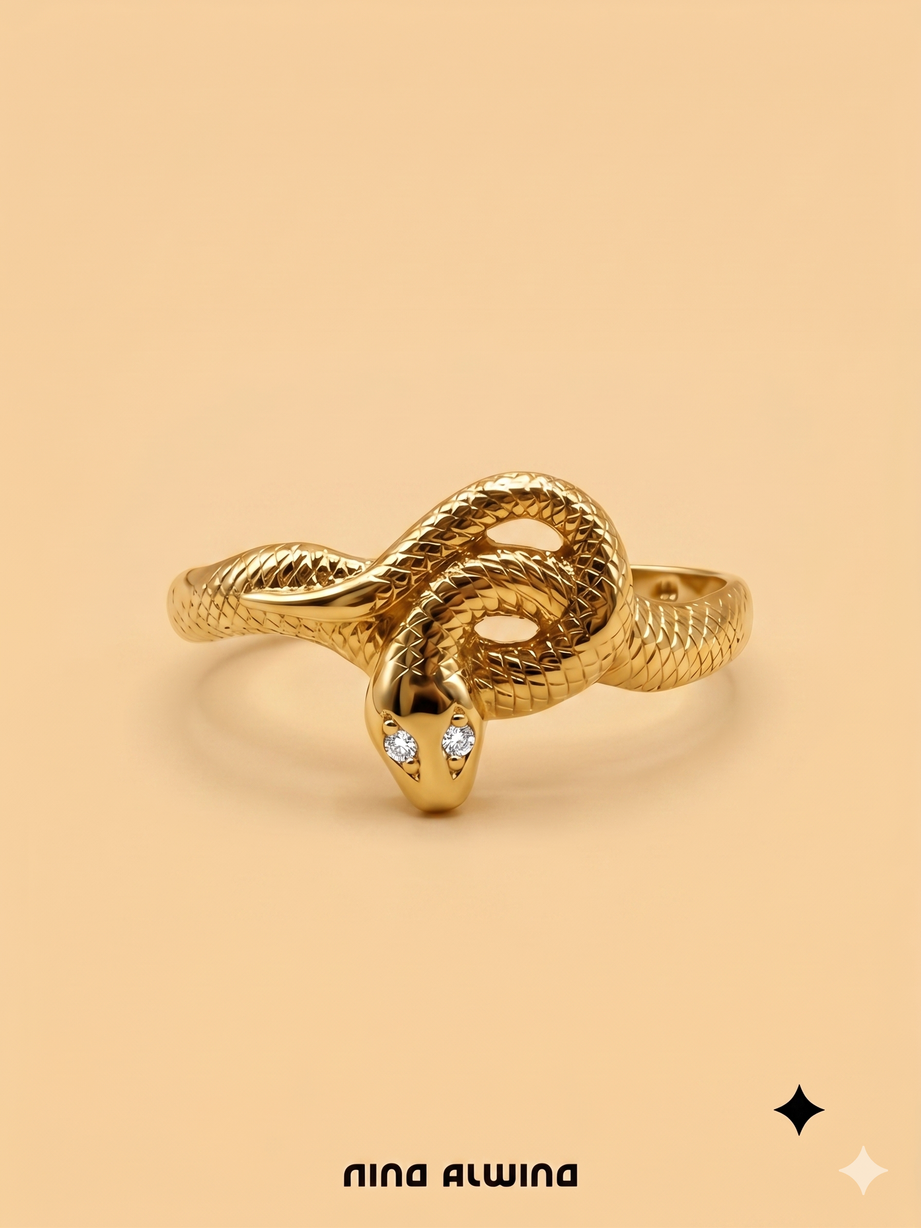 #1102 14k Ring Snake mit 2 Diamanten - RG 63