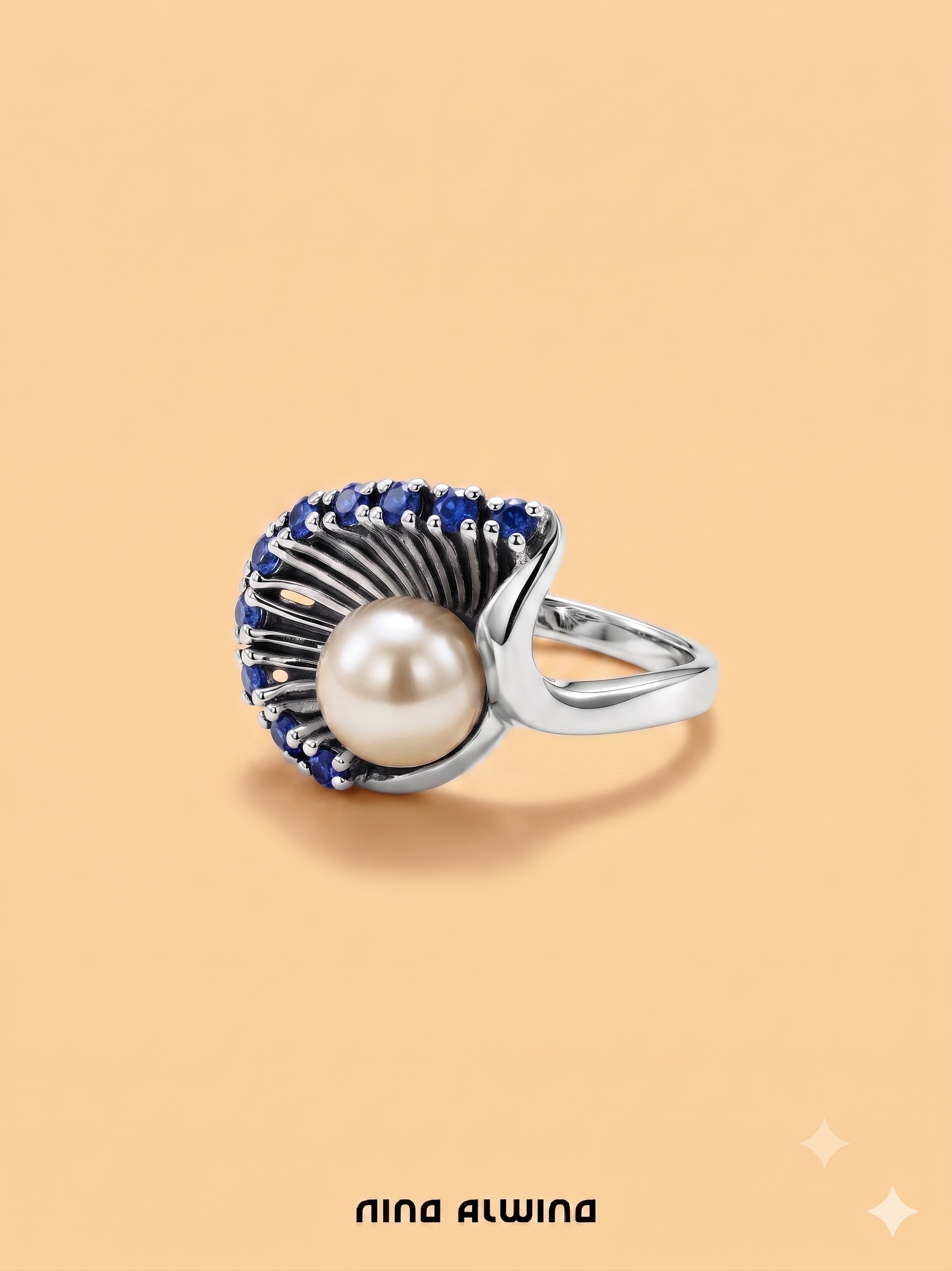 #1060 14k Ring mit Perle & Saphiren - RG 53