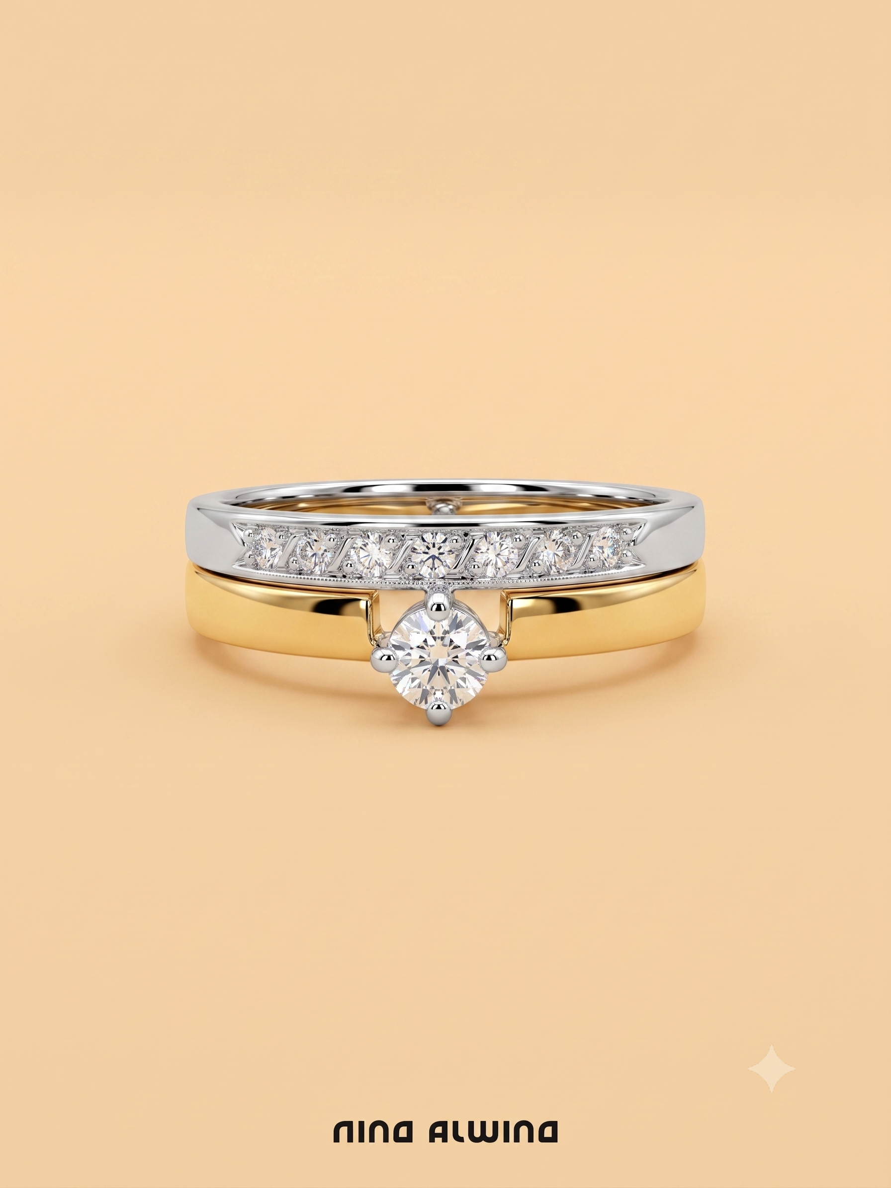 #1073 Sehr massiver 14k Ring mit 8 Diamanten - RG 57