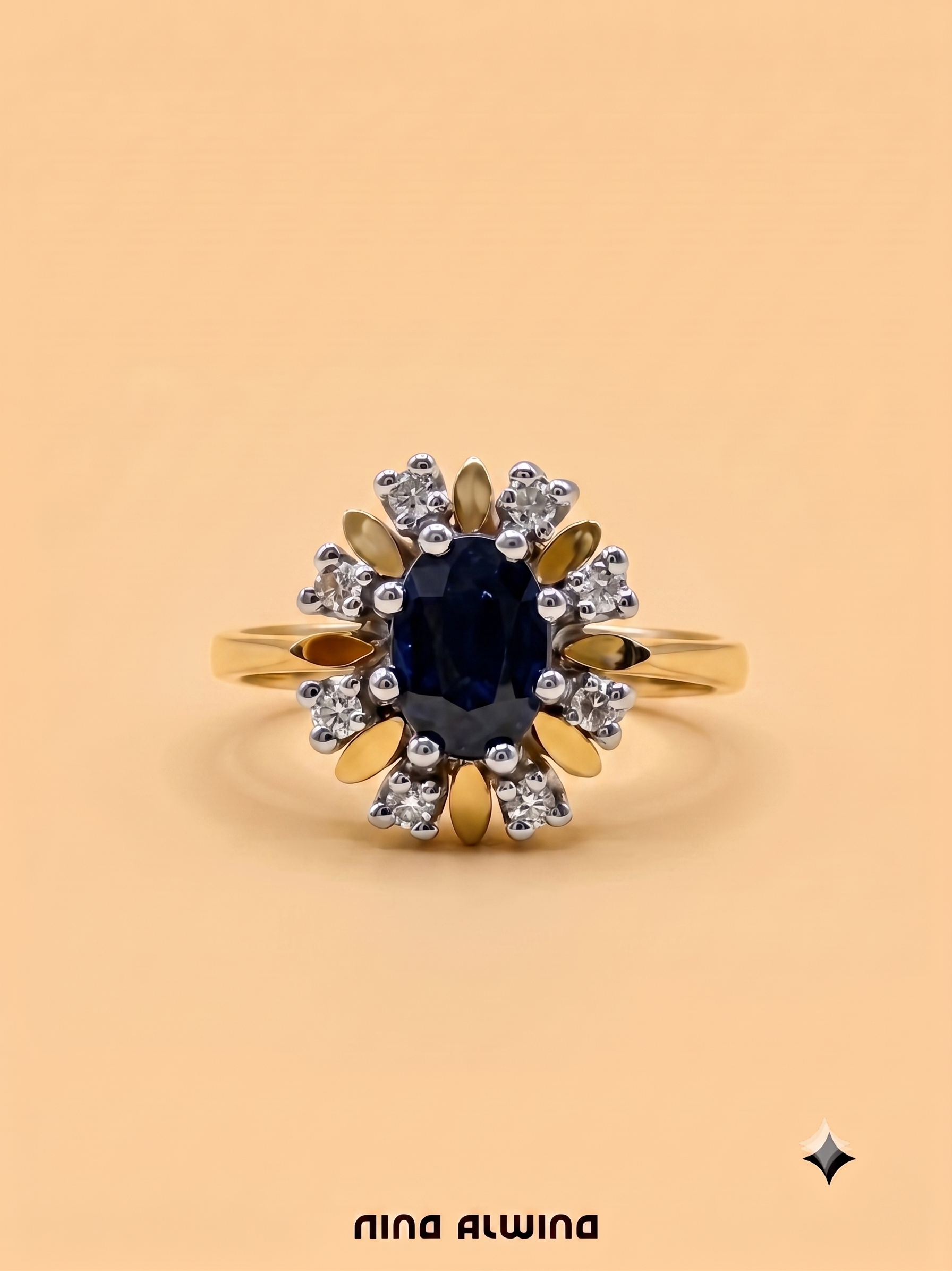#1235 14k Ring mit Saphir & Diamanten - RG 56