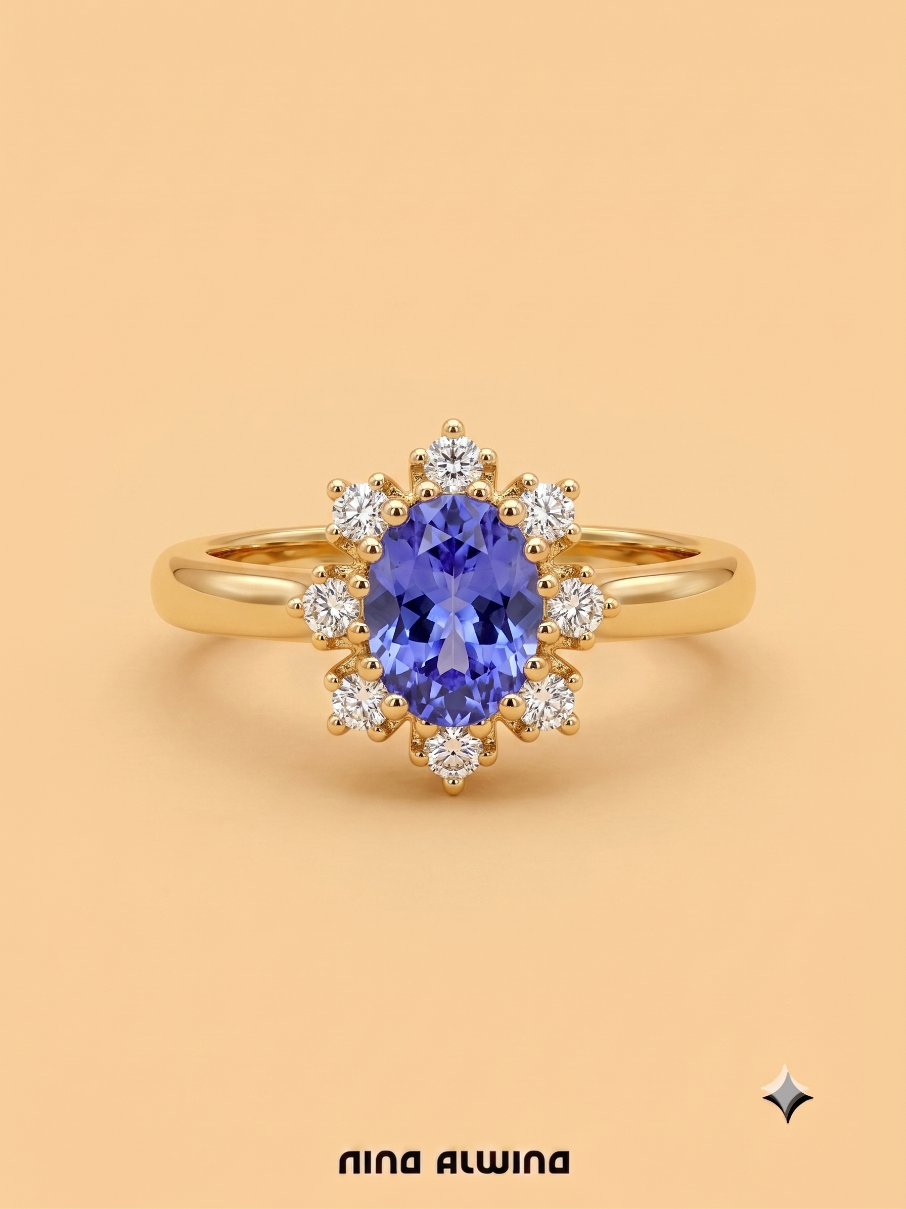#1135 9k Ring mit Tansanit & 8 Brillanten - RG 53