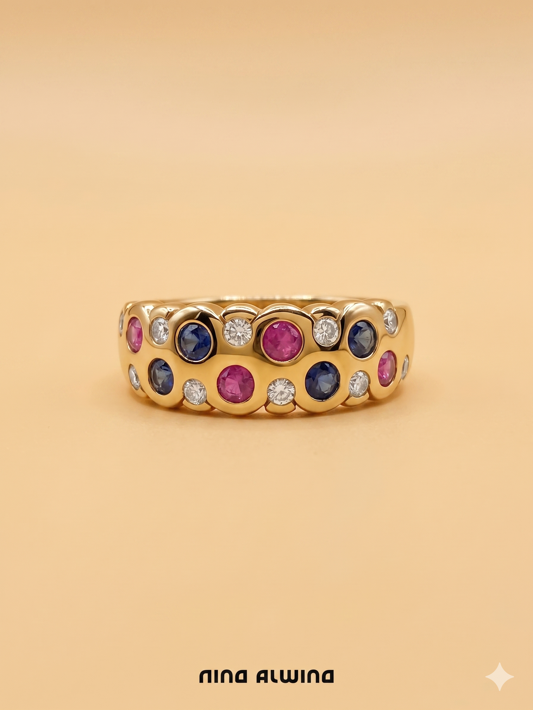 #1081 8k Ring mit Rubin, Topas, Zirkonia - RG 61