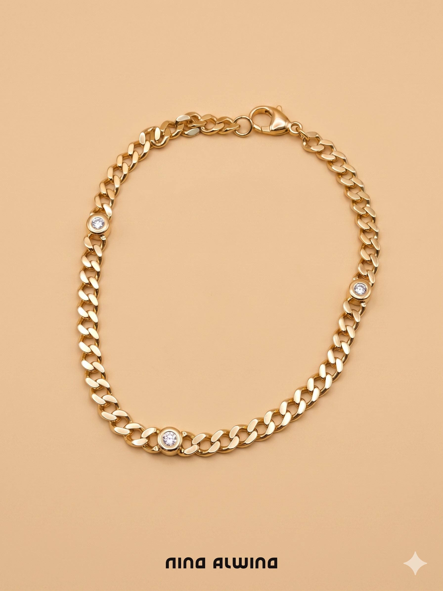 #1040 Massives 14k Armband mit 3 Diamanten