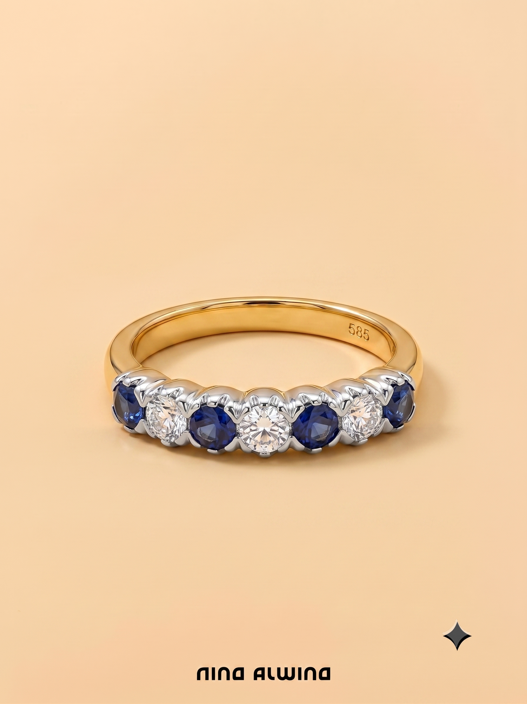 #1221 14k Ring mit Diamanten & Saphiren - RG 51