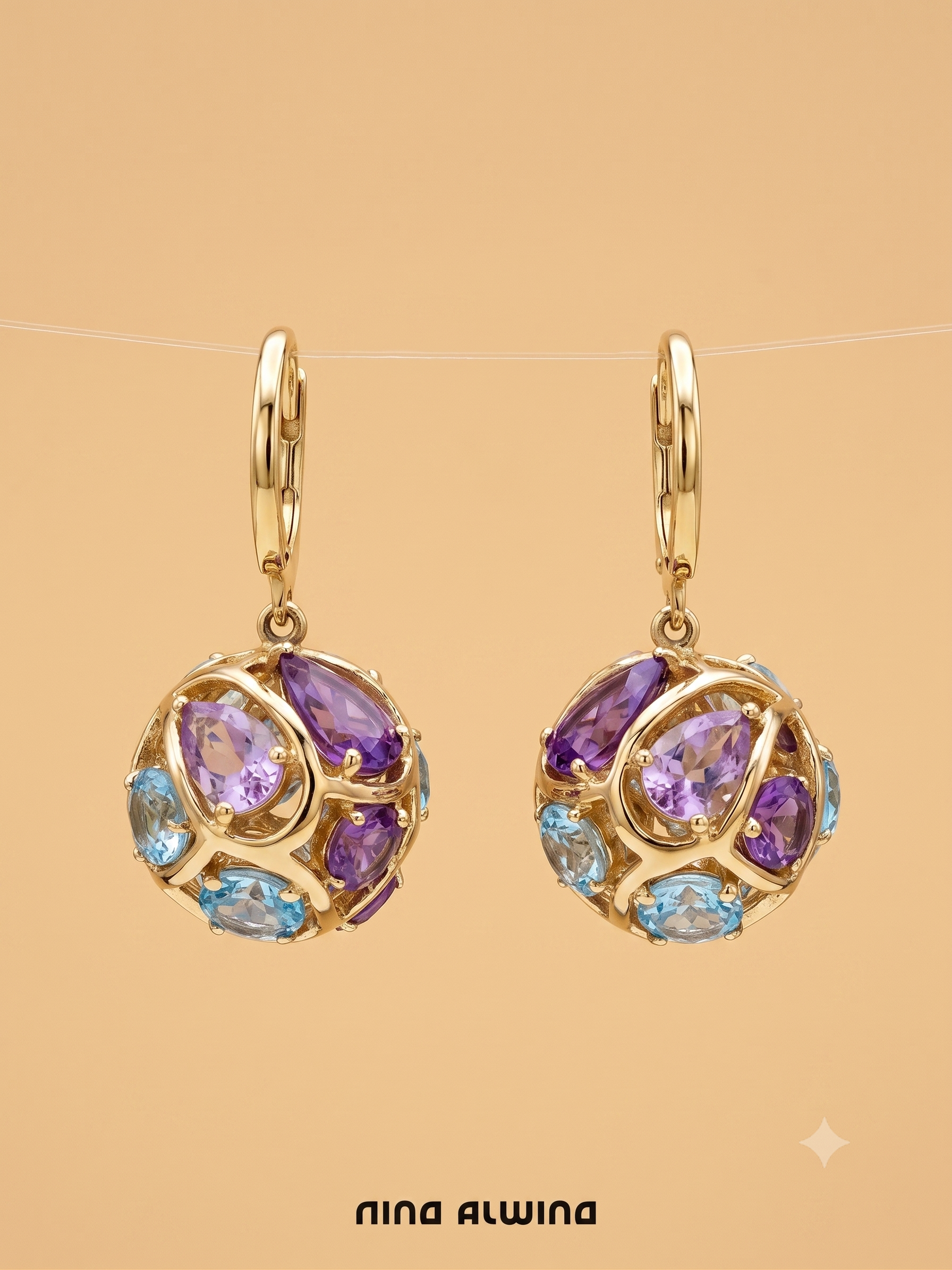 #1219 14k Ohrringe mit Amethyst, Aquamarin