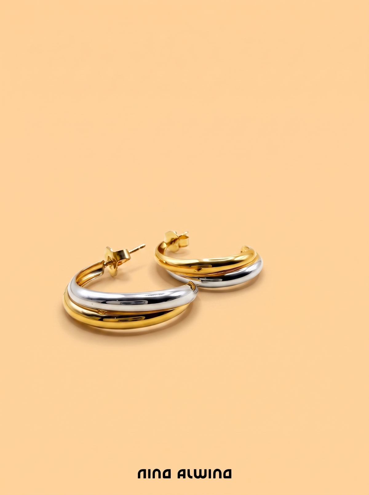 #1458 8k Earrings White & Yellow Gold - 2.2cm