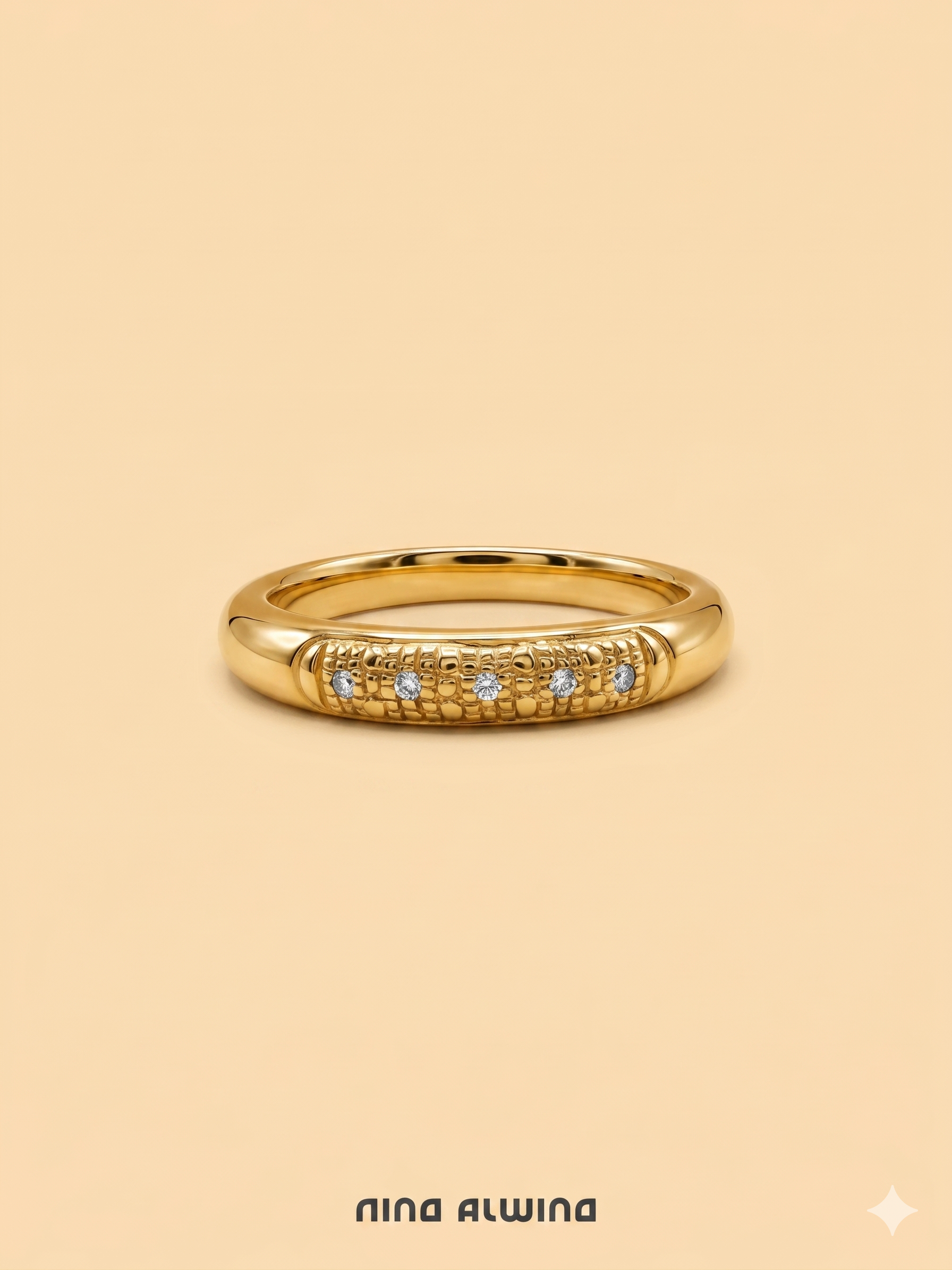 #669 Massiver 8k Ring mit 5 Diamanten - RG 53
