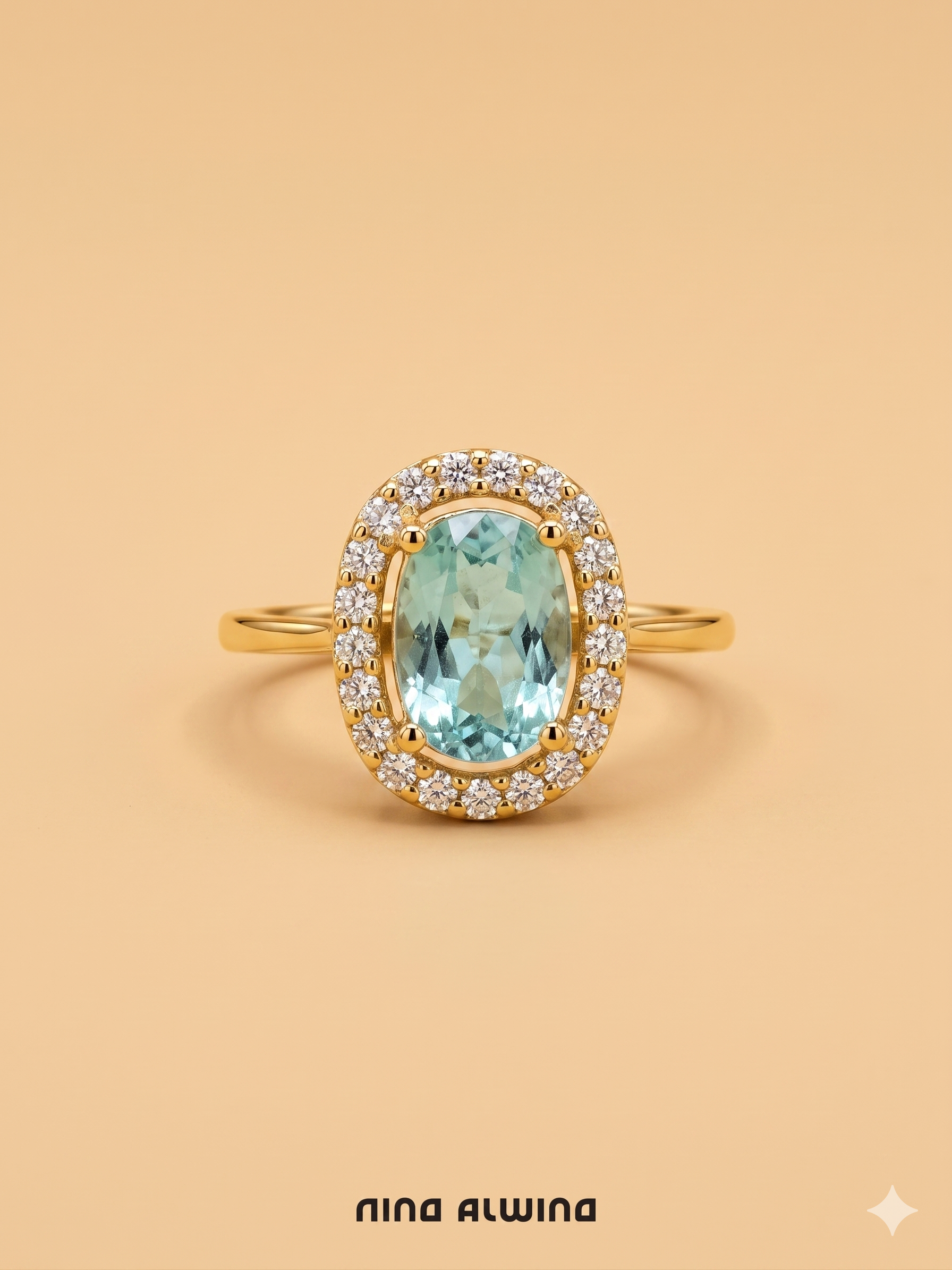 #985 18k Ring mit Smaragd & 21 Diamanten - RG 54