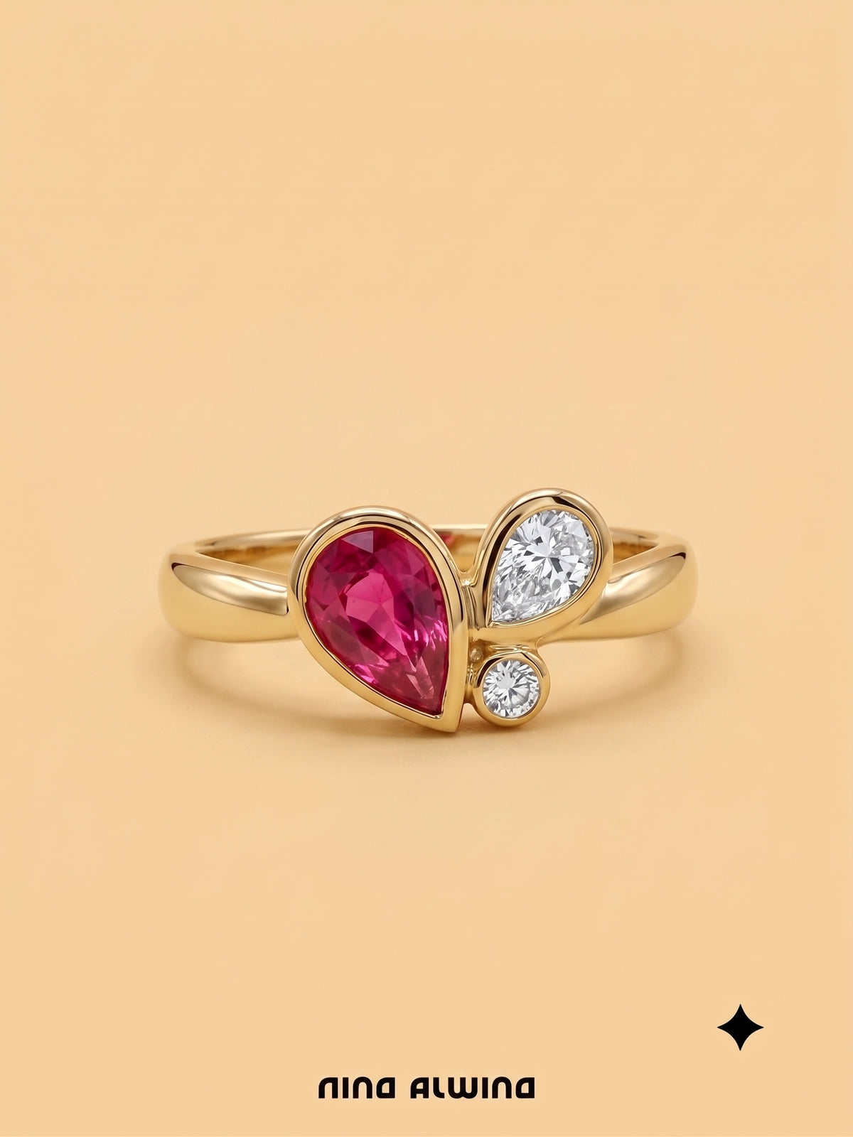 #1368 18k Ring mit Rubin & Diamanten - RG 53