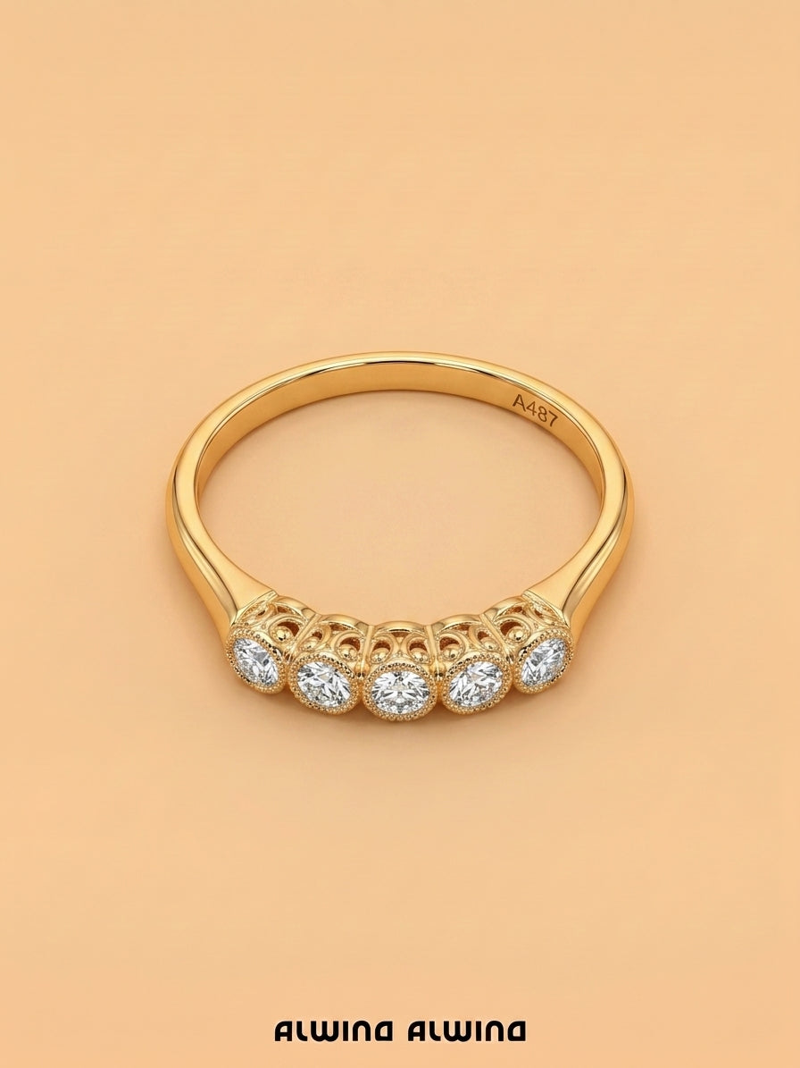 #1309 14k Ring mit 5 Diamanten - RG 60