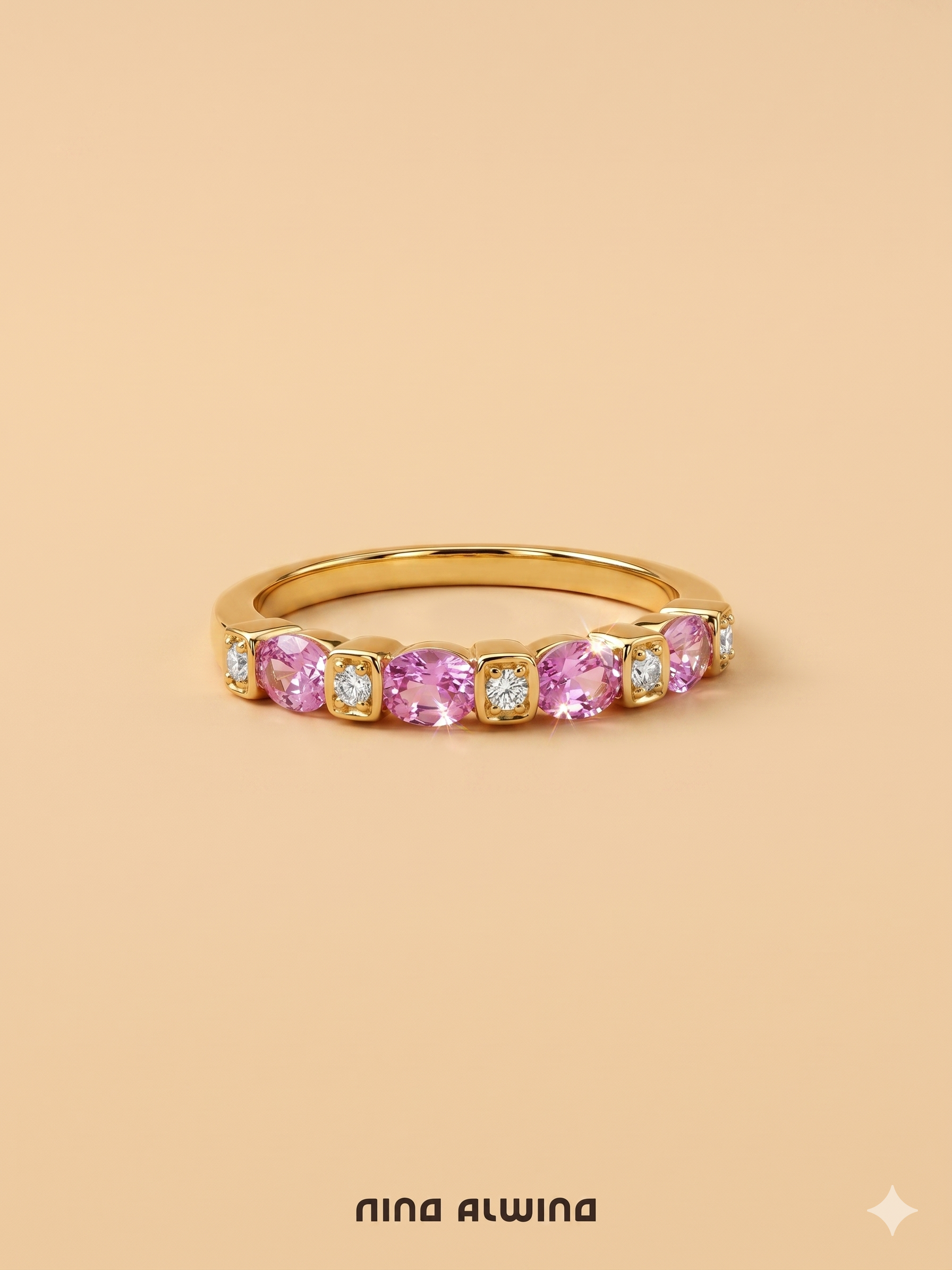 #921 9k Ring mit 4 Spinellen & 5 Diamanten - RG 55