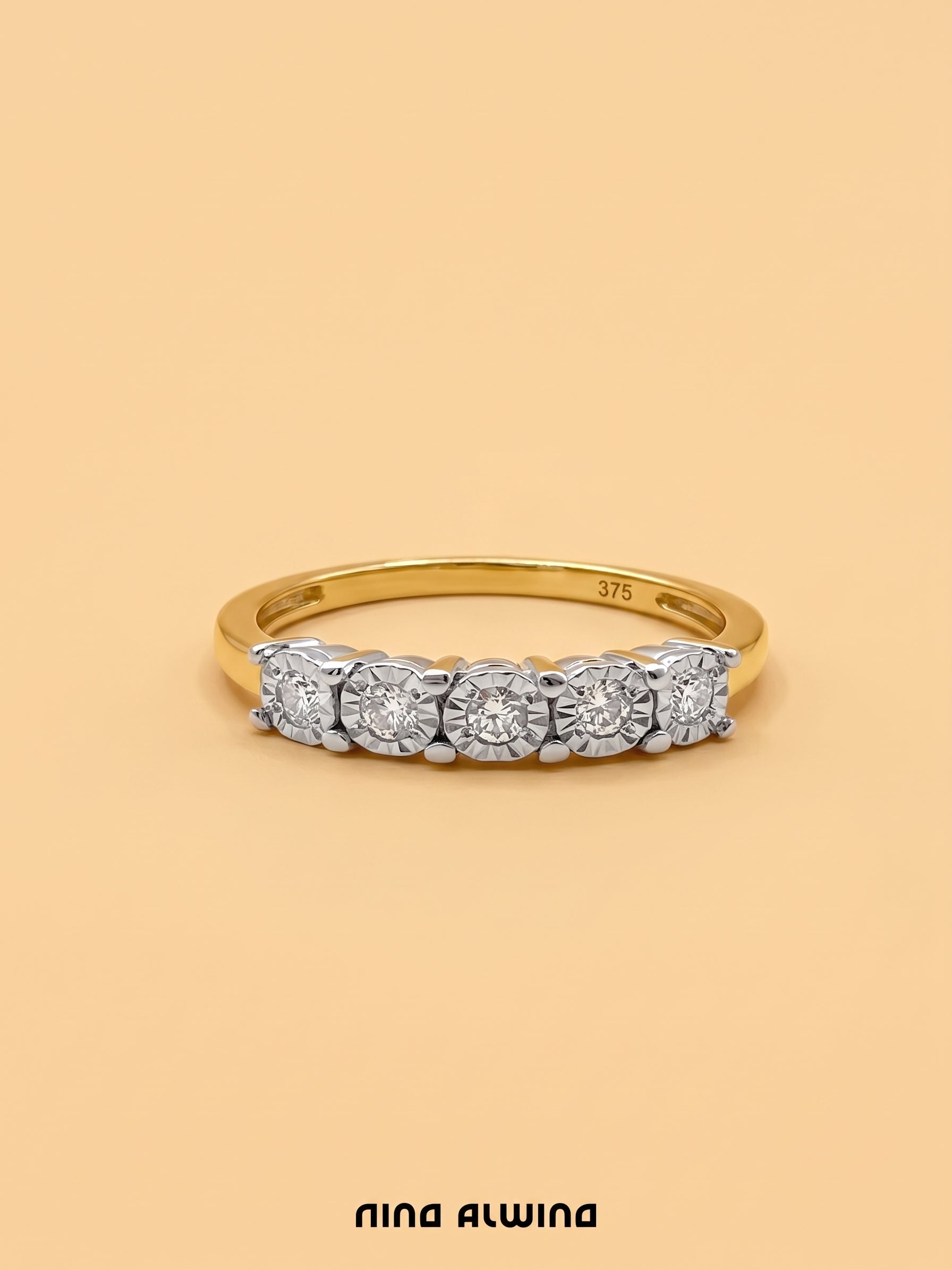#1337 9k Ring mit 5 Diamanten - RG 57