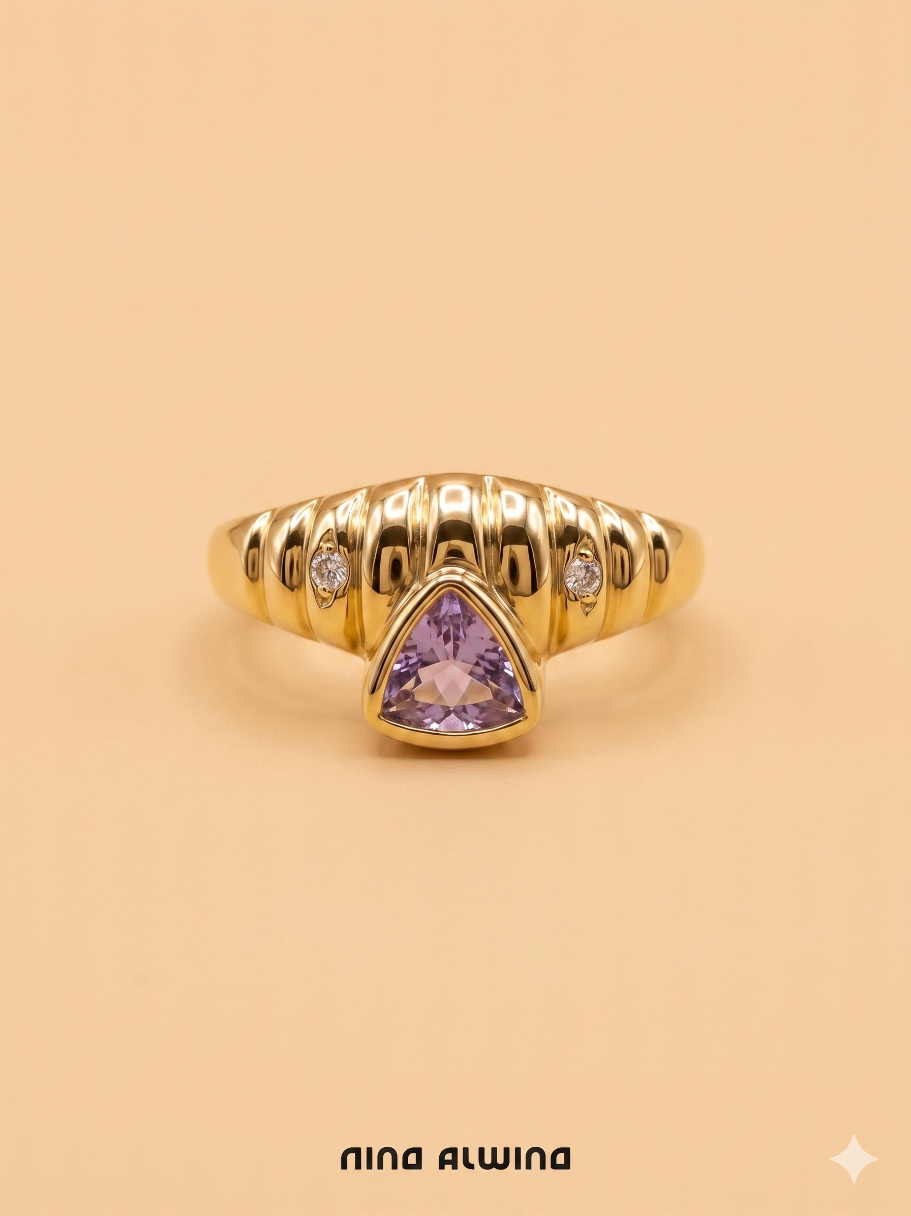 #928 8k Ring mit Amethyst & 2 Diamanten - RG 52