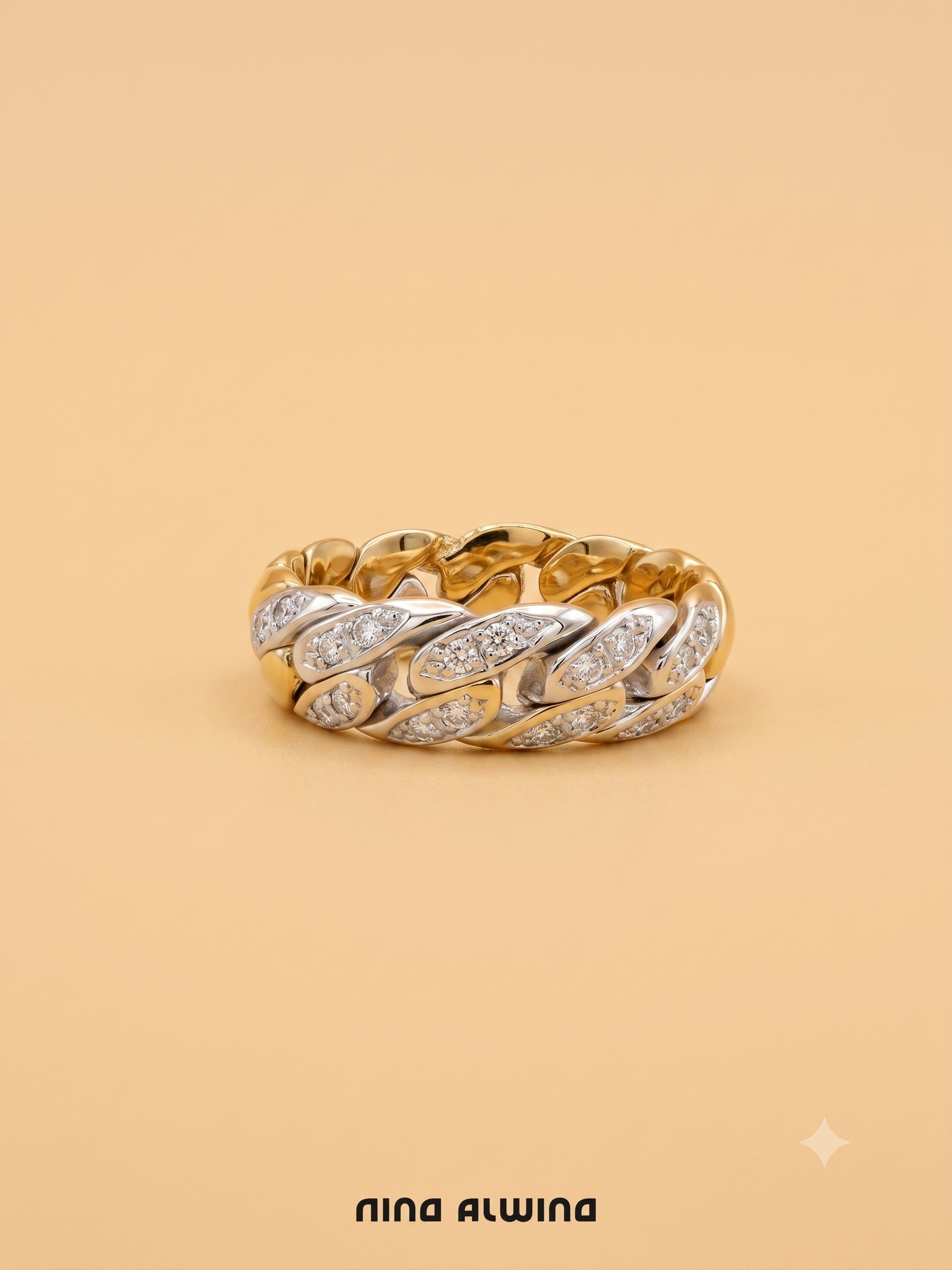 #1061 Flexibler 14k Kettenring mit 20 Diamanten  - RG 60