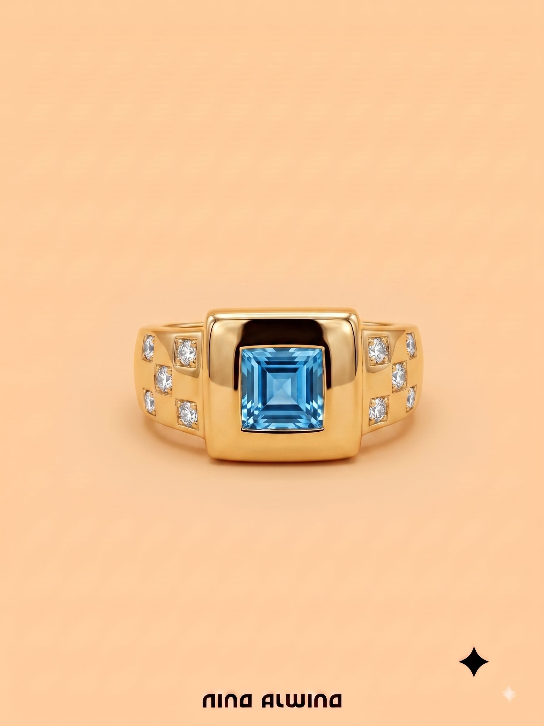 #1258 Massiver 8k Ring mit Topas & 10 Diamanten - RG 52