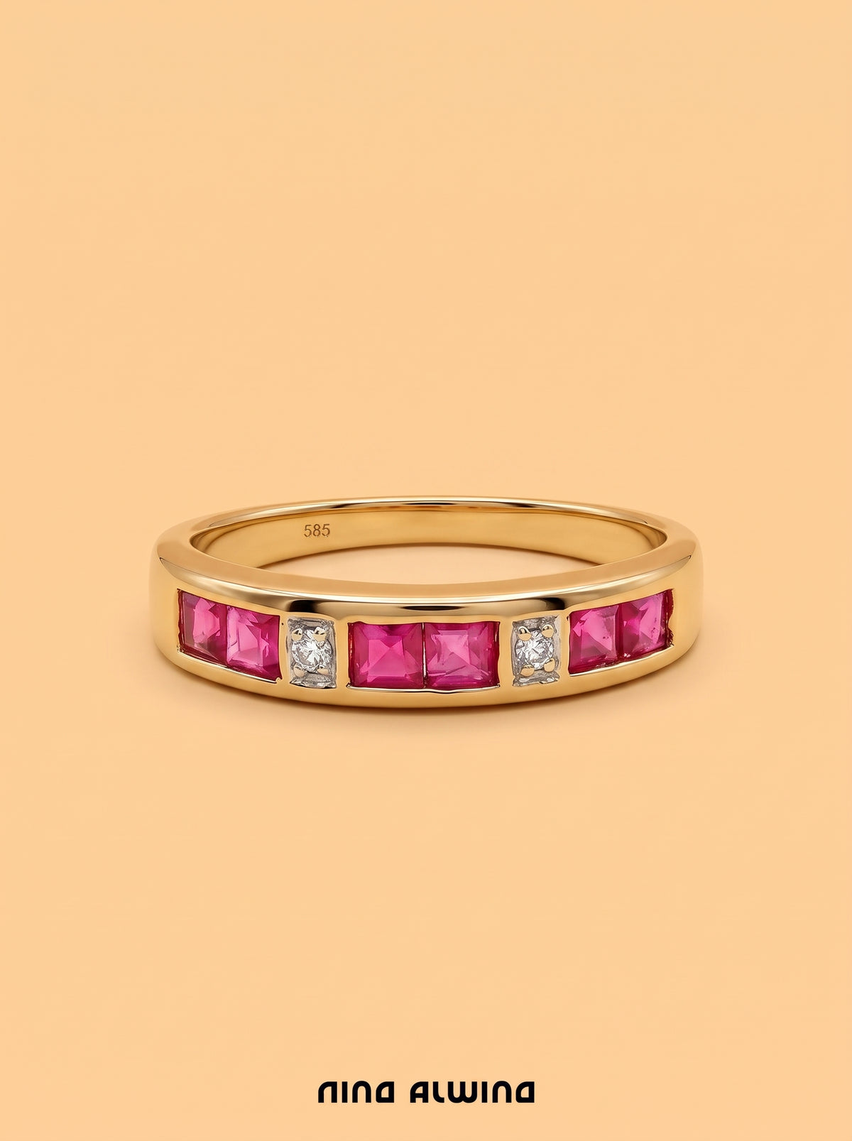 #1432 14k Ring mit 6 Rubinen & 2 Diamanten - RG 50