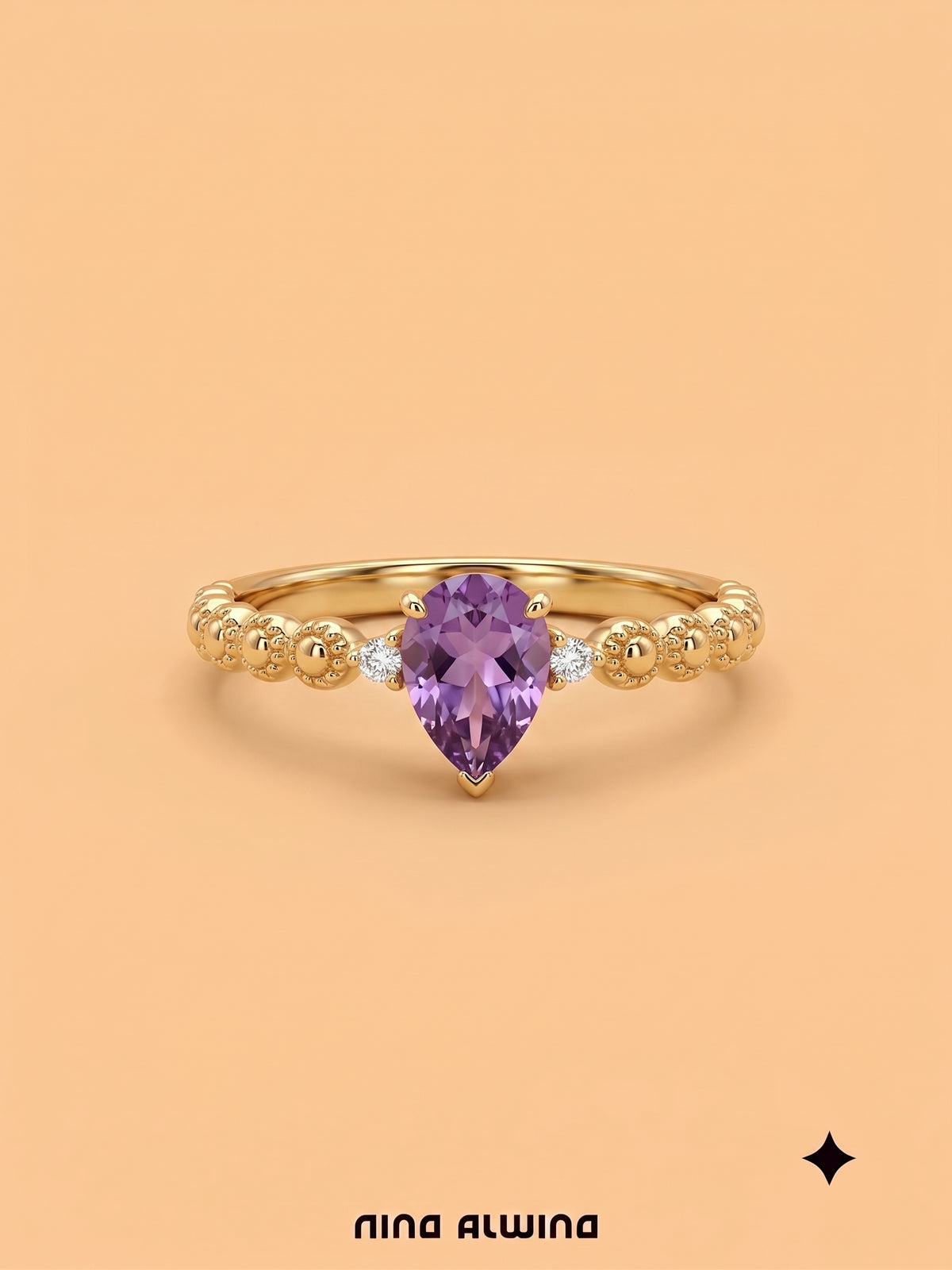 #1324 10k Ring with Amethyst & Diamonds - Ring Size 51