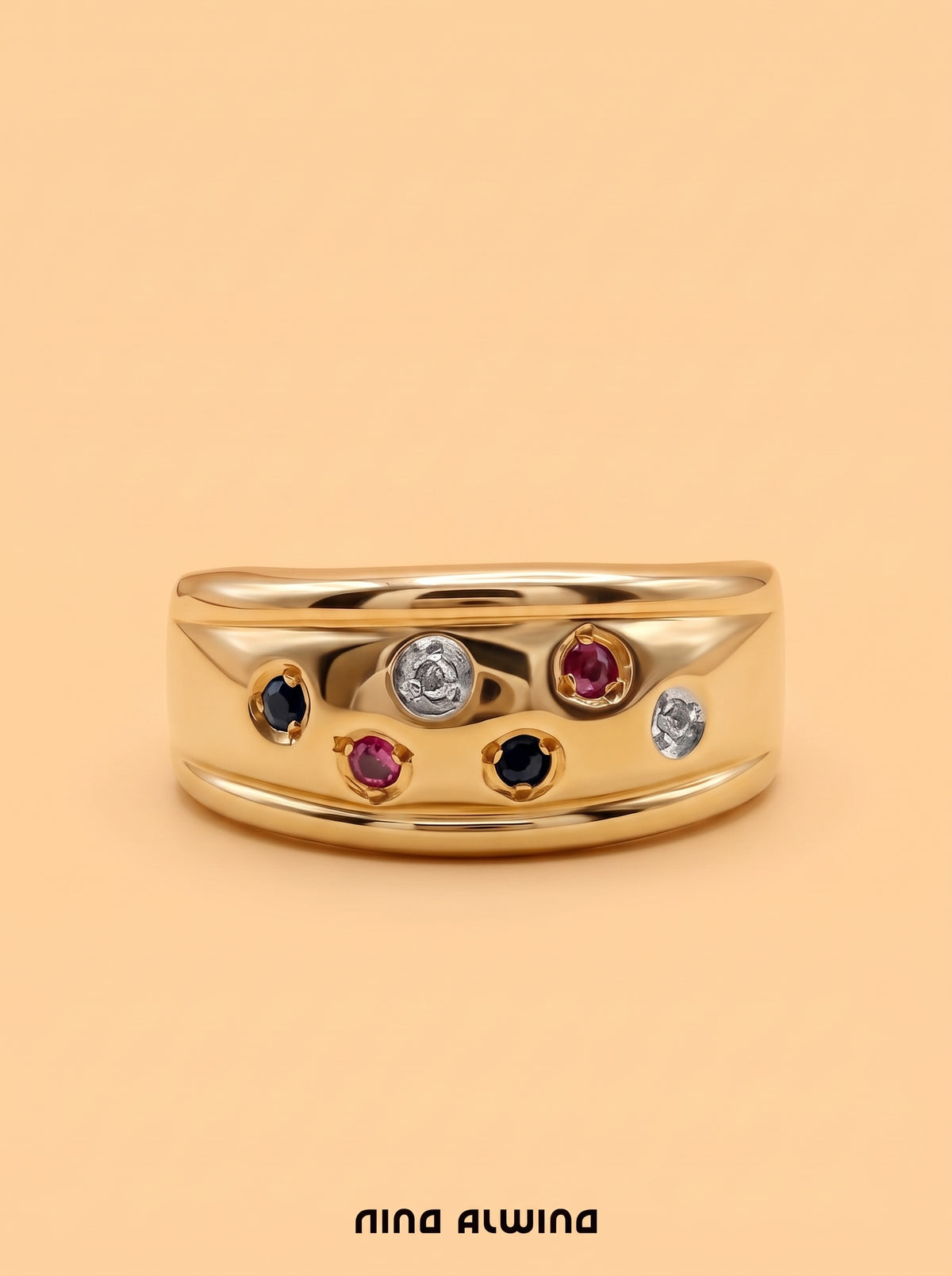 #1433 8k Ring mit Rubin, Saphir, Diamant - RG 52.5